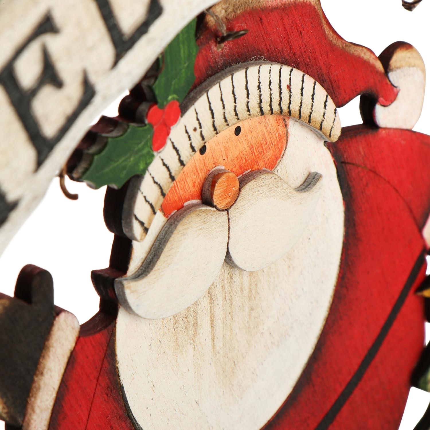 COM-FOUR® Corona navideña Trenzada - Corona de Puerta Welcome para Navidad - Decoración navideña para Colgar - Corona de Madera Aprox. Ø 30 cm (Papá Noel - L)