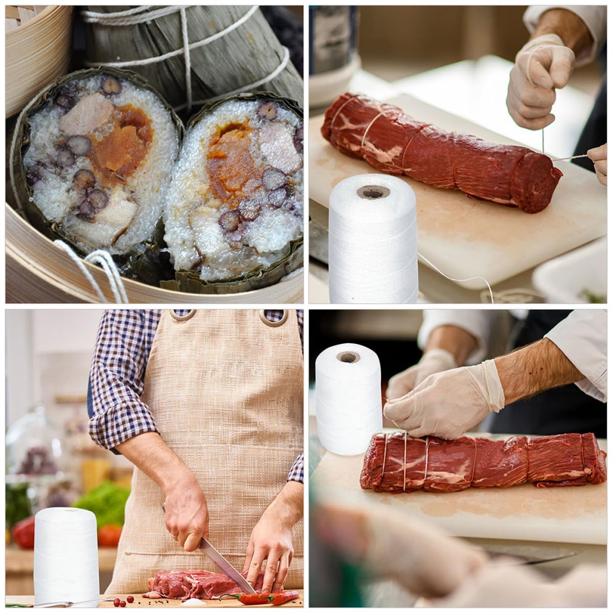 TOPBATHY 1 Rouleau de Ficelle en Coton Blanc 1mm pour Emballage de Viande et Saucisson, Corde Alimentaire pour Bricolage Cuisine Familiale