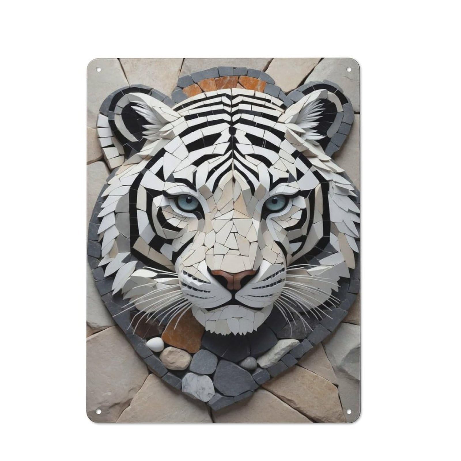 Junmoney Style-18 Mosaic White Tiger Head Retro Metal Sign 40X30cm For Garage Or Workshop, With Clear Retro Wall Decor Character