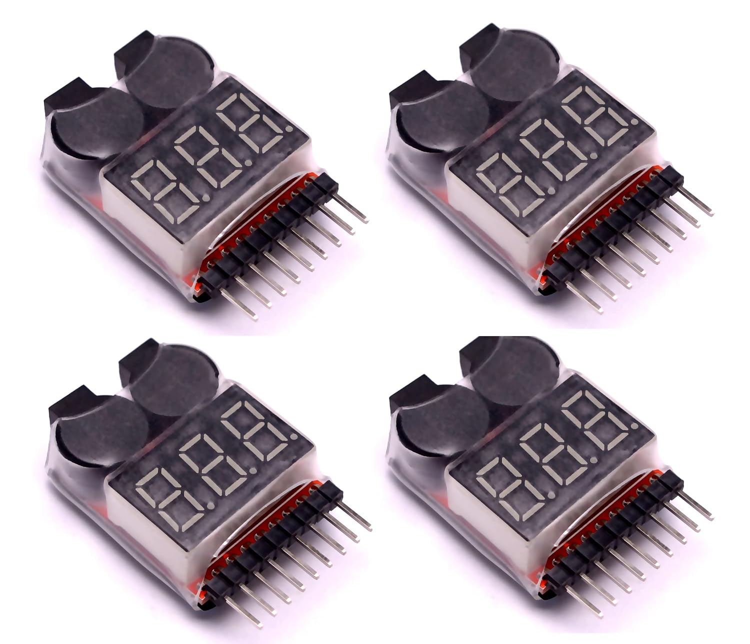 Readytosky Lipo Battery Checker RC Battery Low Voltage Buzzer Alarm Voltage Tester Monitor for 1-8S Lipo Life LiMn Li-ion Battery(4PCS)