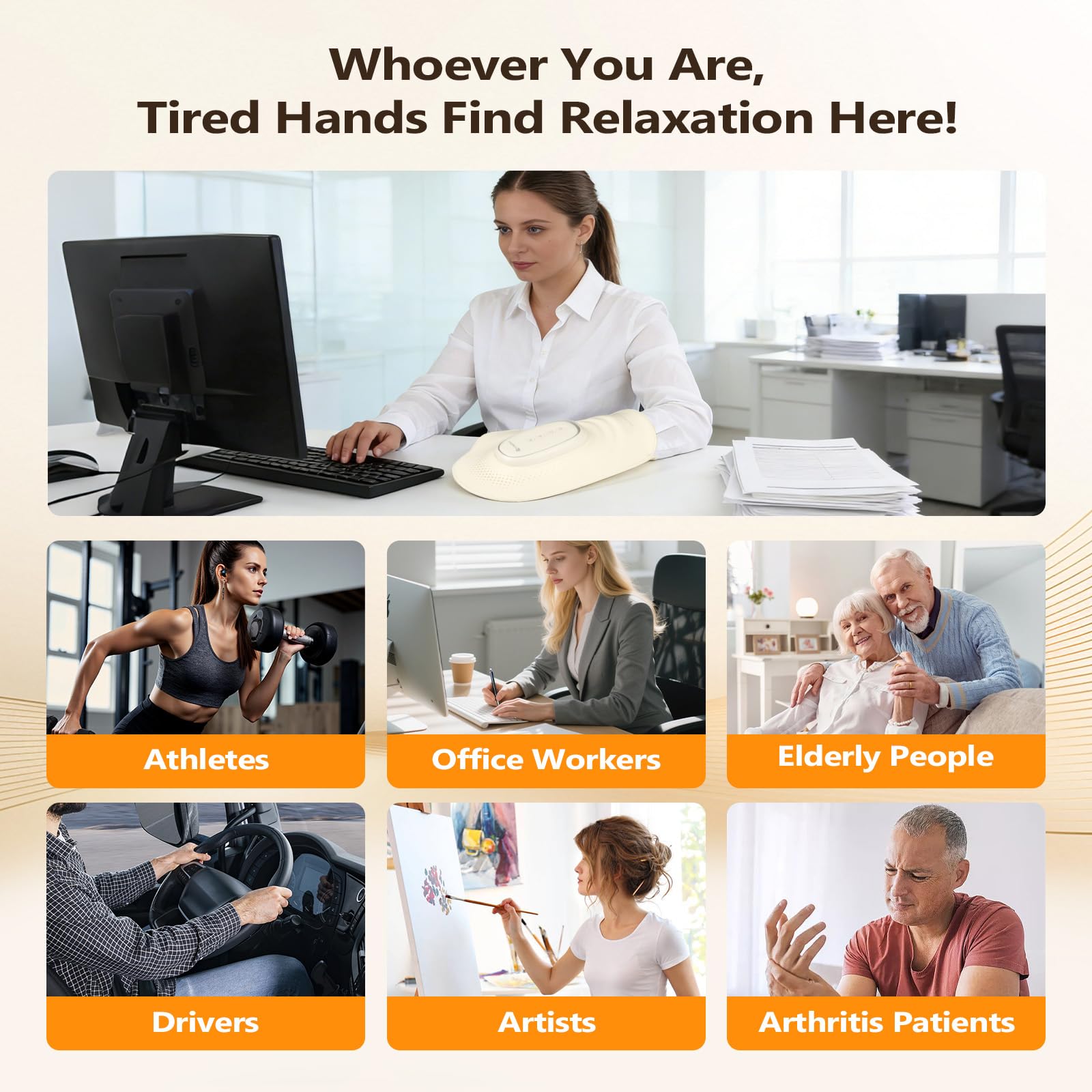 Handmassagegerät mit Wärme & Kompression, Kabelloses Handmassagegerät mit 3 Modi & 3 Intensitätsstufen zur Linderung von Ermüdung der Hand, perfekt für Zuhause, Büro, Reisen
