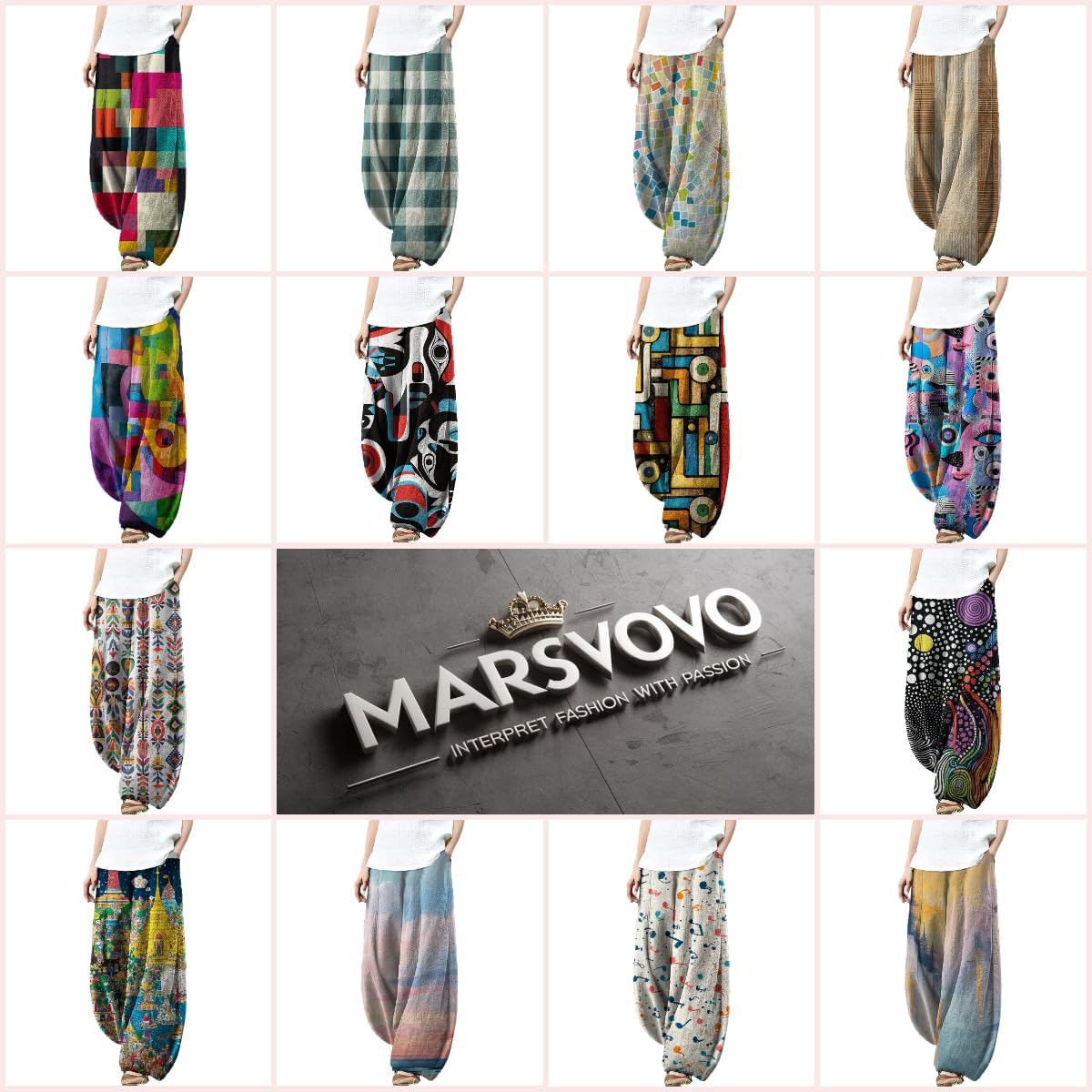 MARSVOVO Harem Pants Women Casual Baggy Wide Leg Palazzo Pants with Pockets Elastic Waist Travel Trousers Pants Oversize