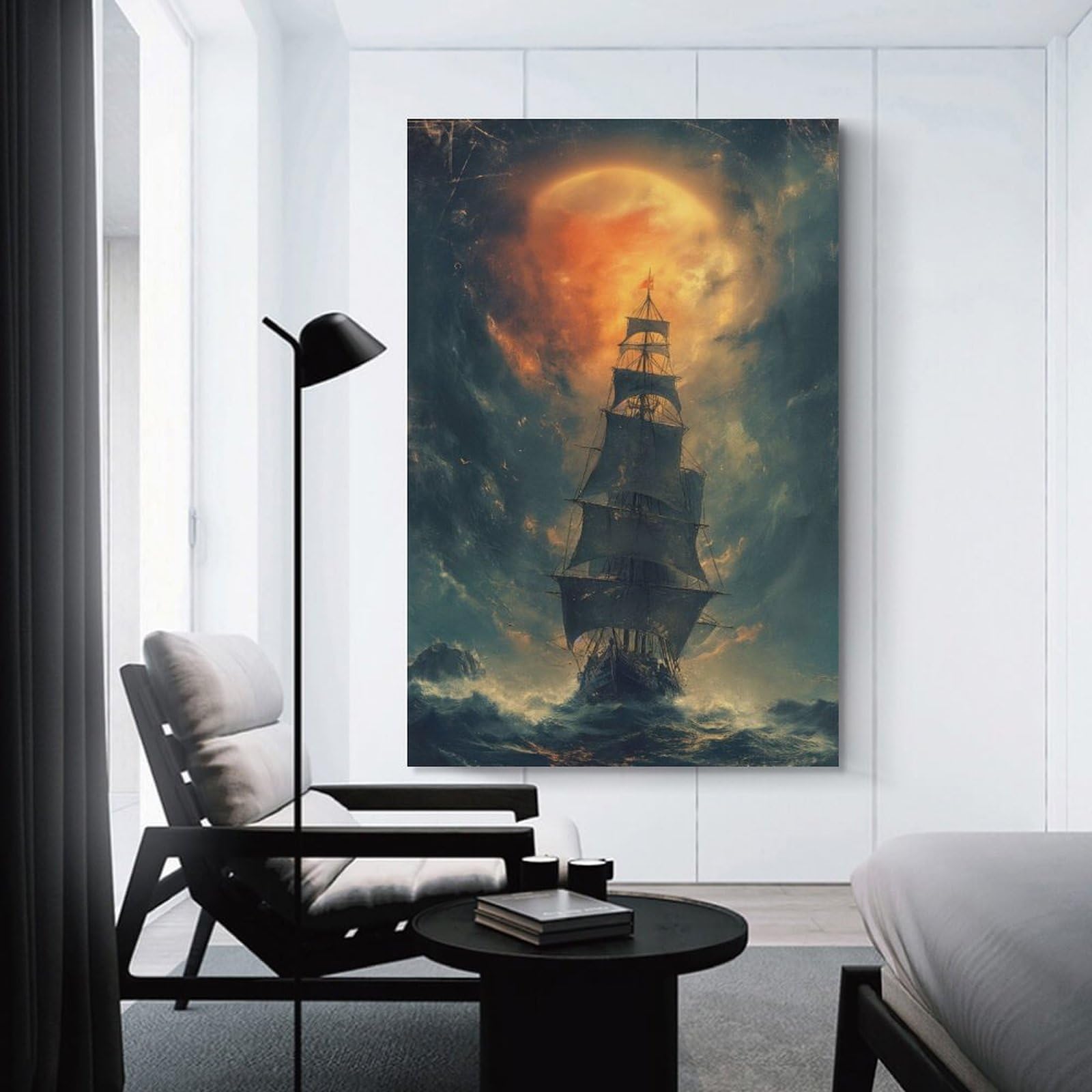 Junmoney Wall Art Print Vintage Ship in Stormy Sea, 12x18inch(30x45cm), for Bedroom Decor, Cosy Corners Or Studios, Decorative Wall Art for Cosy Rooms