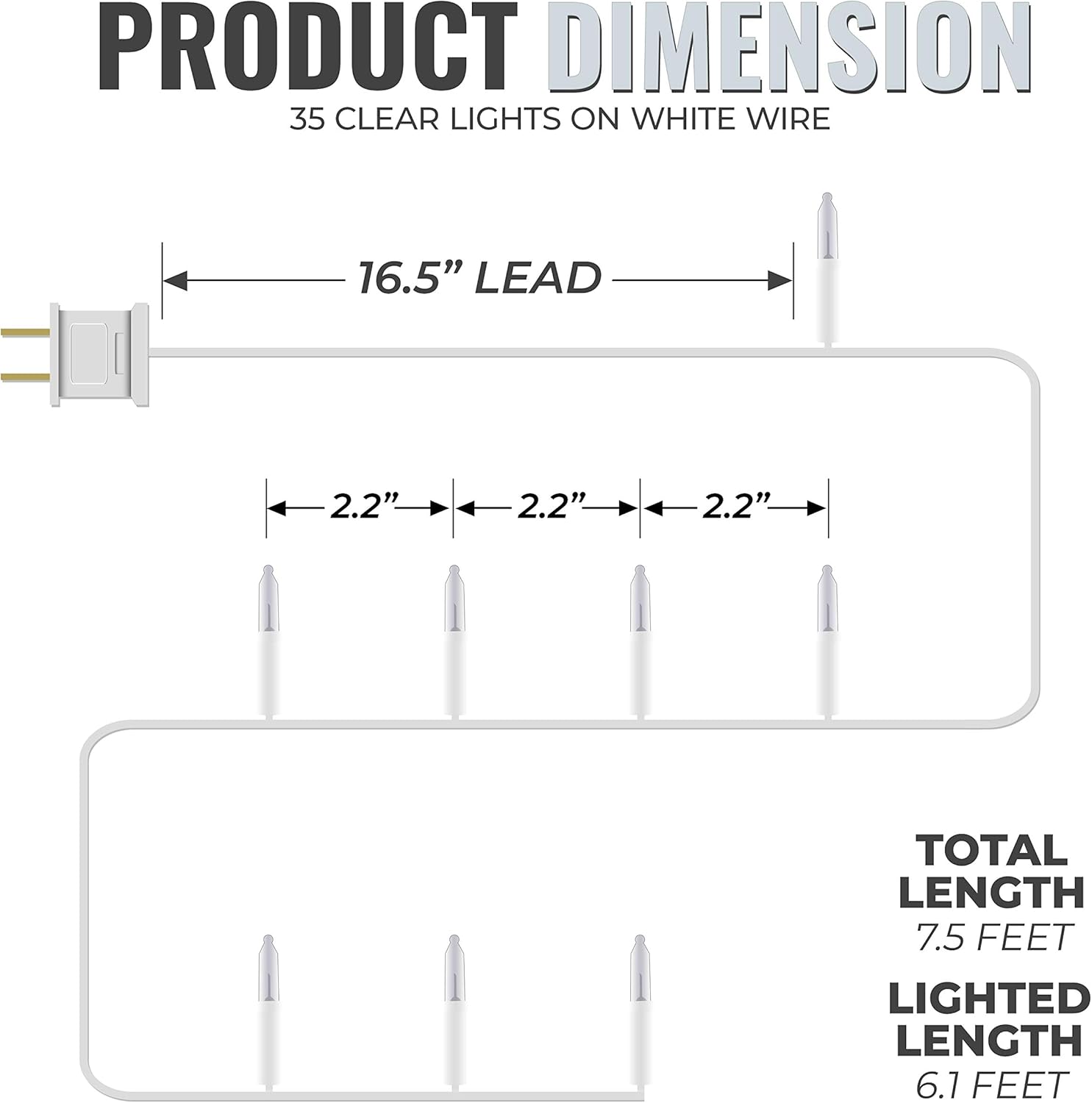 612 Vermont Clear 35 Count Christmas String Lights on White Wire Cord, UL Approved for Indoor Use Only, Total Length 7.5 Foot, Lighted Length 6.1 Foot - Image 2