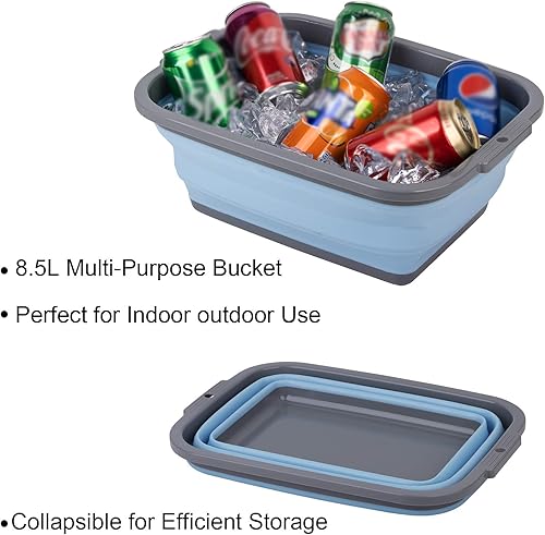 Miniatura 3 de Paquete de 2 fregaderos plegables con 2.25 galones cada uno, tina plegable para lavar platos, camping, senderismo y hogar, lavabo portátil