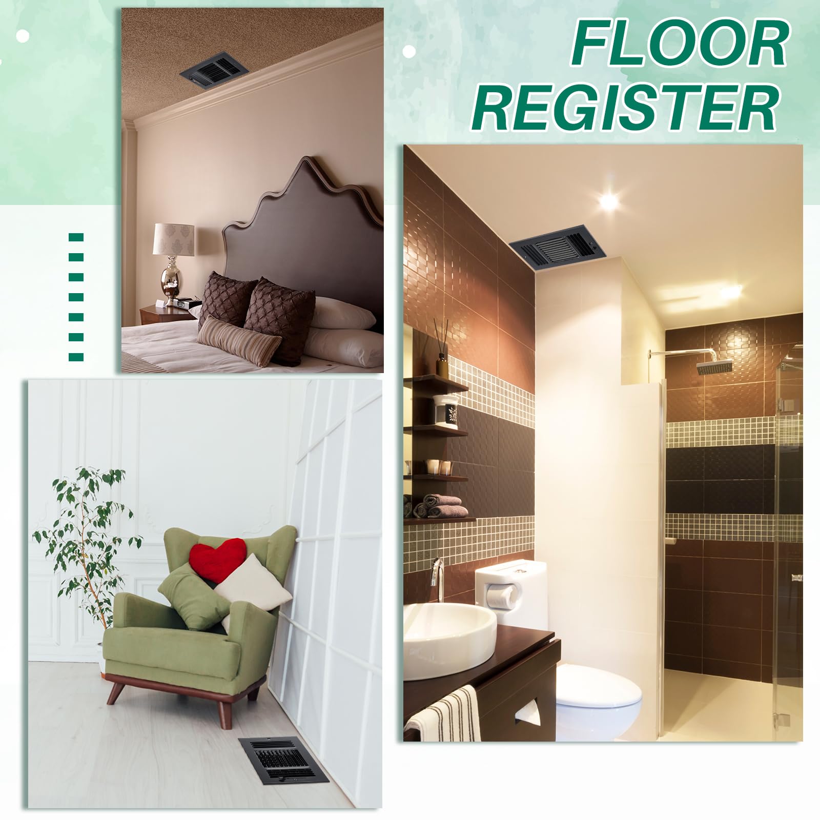 Zonon Air Ceiling Vent Covers 3 Way 10 x 6'' Sidewall Wall Ceiling Register Air Conditioner Vent Cover Solid Steel HVAC Cover for Home, Bathroom, Office, Toilet(Black, 3 Pcs)