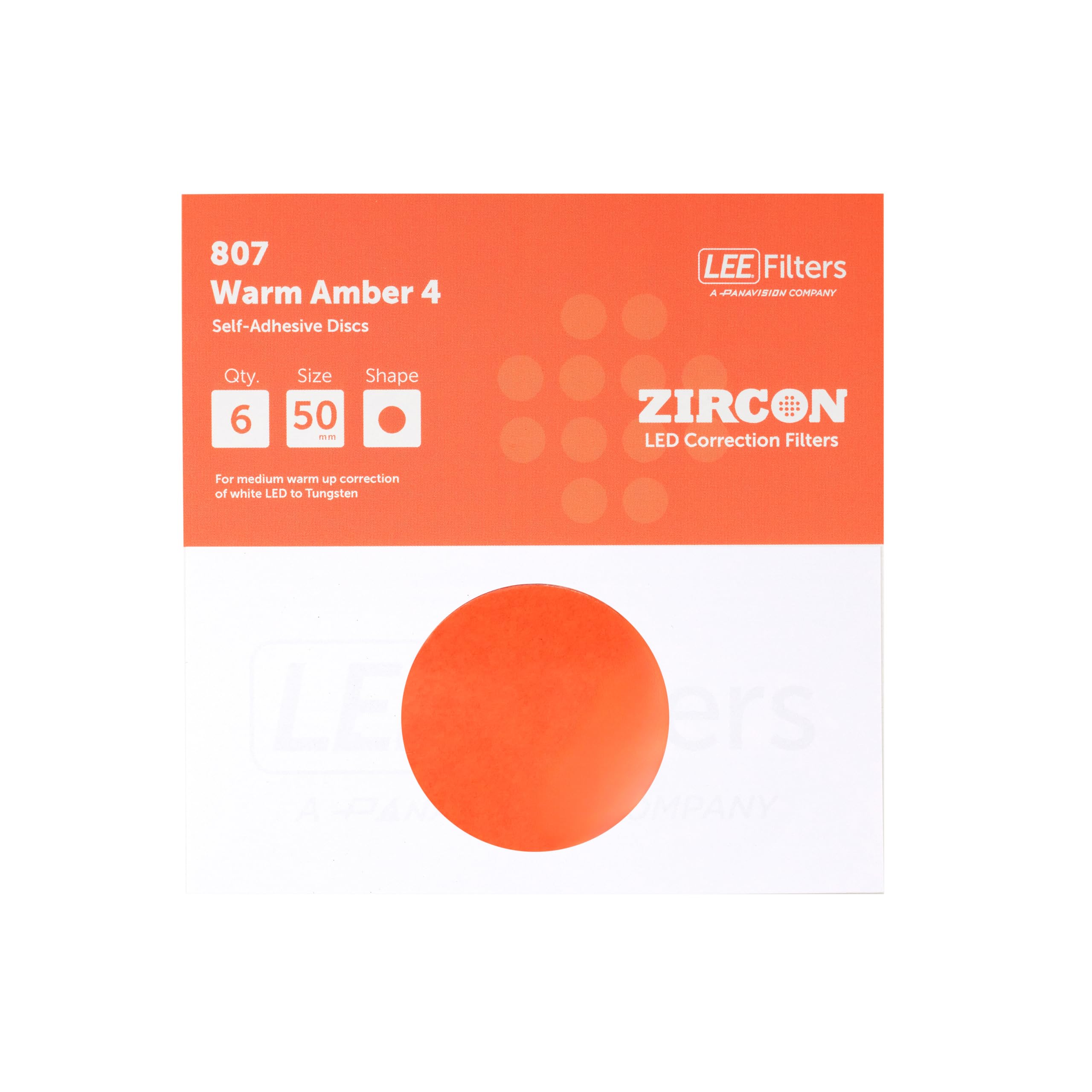 LEE Lot de 6 filtres en zircon pour LED 807 ambre chaud, 4 disques autocollants pour LED de 50 mm