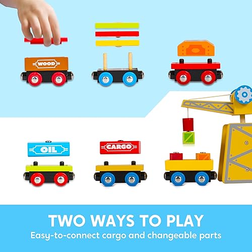 Miniatura 6 de Juego de tren de madera de 12 piezas y 110 piezas para niños de 2 a 8 años, tren magnético de la ciudad y Montessori, compatible con pistas de