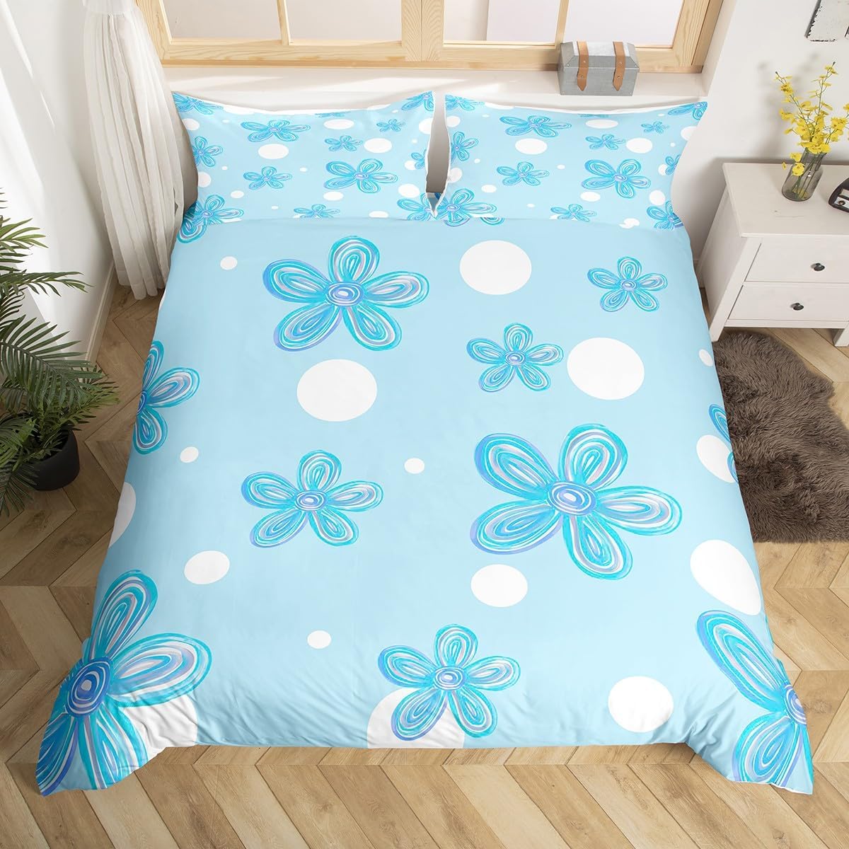 Erosebridal Kids Cartoon Flower Duvet Cover Twin for Kids Boys Girls,Purple White Daisy Comforter Cover,Groovy Floral Bedding Set,Wildlife Bed Set with 1 Pillowcase Bedroom Decor