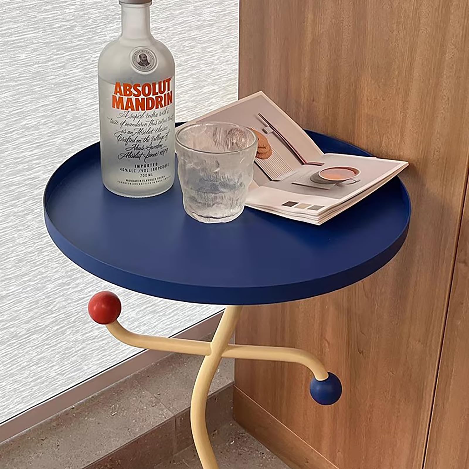 Round Small Metal Side Table,Creative End Table,Iron Pedestal Accent Coffee Table for Small Spaces,Living Room,Bedroom Balcony and Office