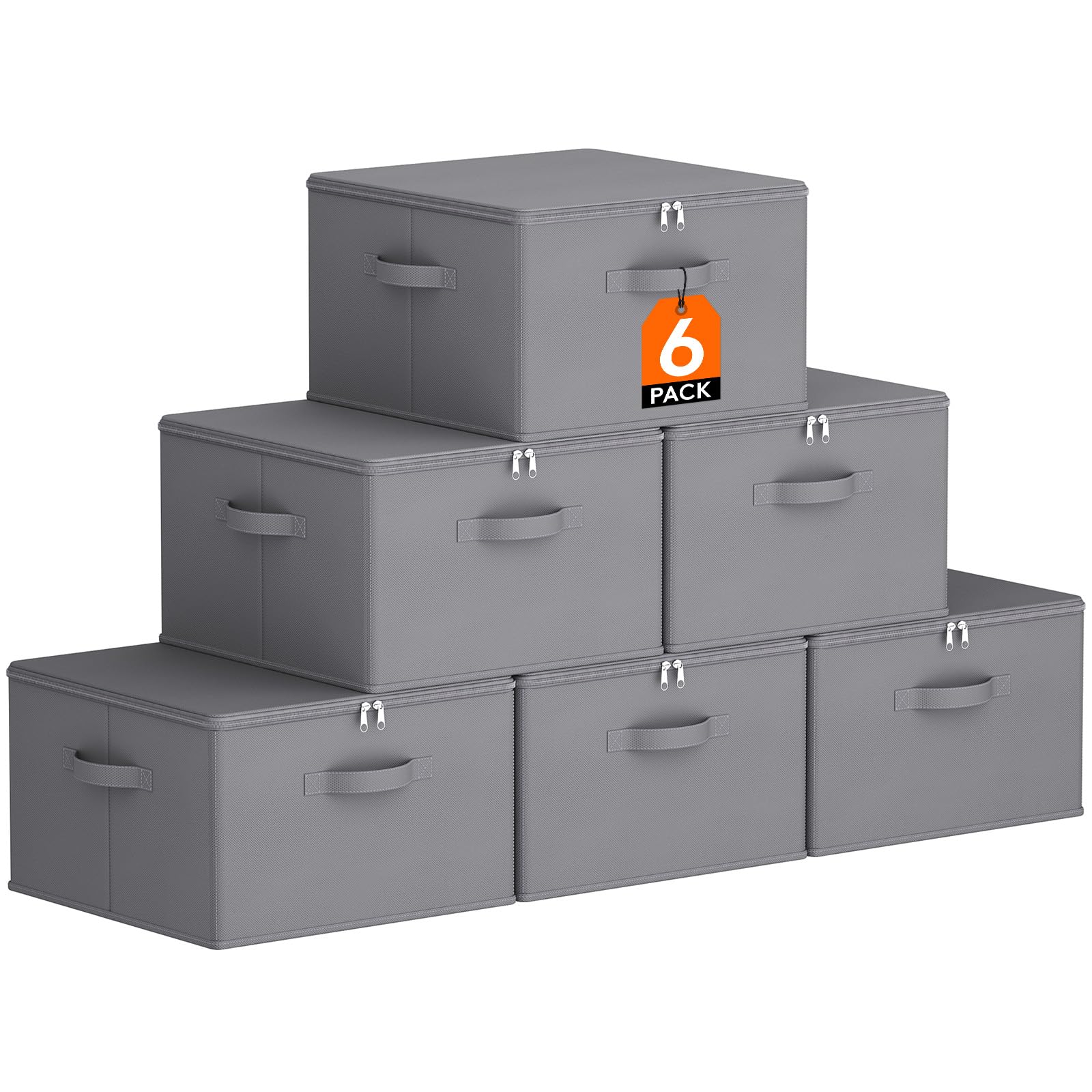 Lifewit Cajas Almacenaje con Tapa, Organizador Armario Rígido, Bolsas Almacenaje Ropa con Cremallera para Ropa y Juguetes, Gris, 40 x 40 x 25 cm, 40L, Juego de 6