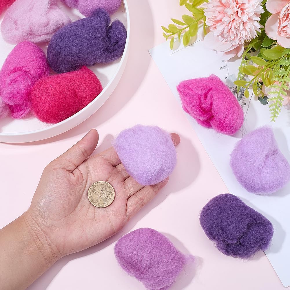 18Pcs 6 Colors Wool Roving Colors Needle Felting Yarn Bulk Pink Purple Flower Art Handcraft Spring Wet Felting Hand Spinning Wool for Beginners DIY Weaving Blending Craft Supplies Adults