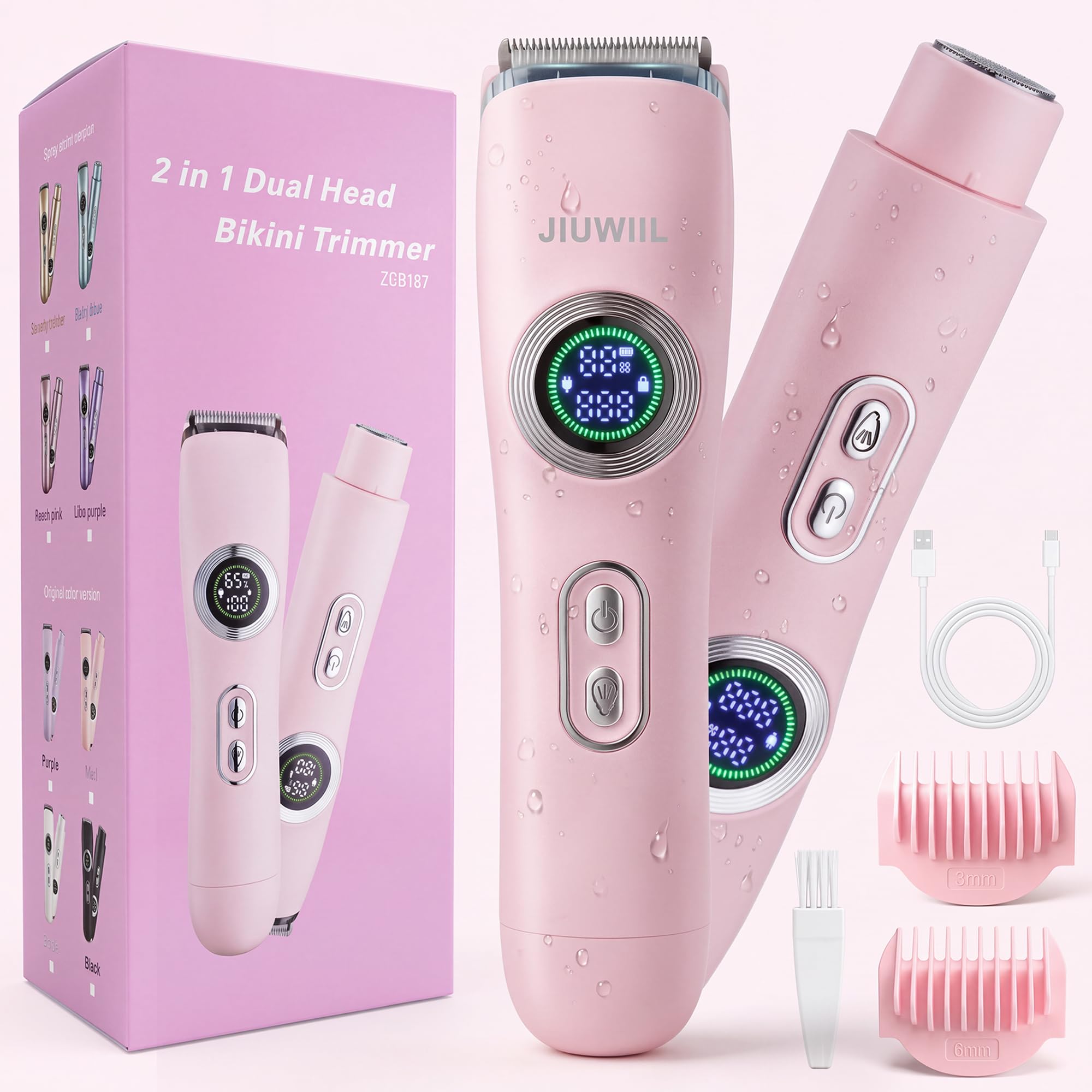 Bikini Trimmer for Women, 2 in 1 Electric Razors for Women Pink