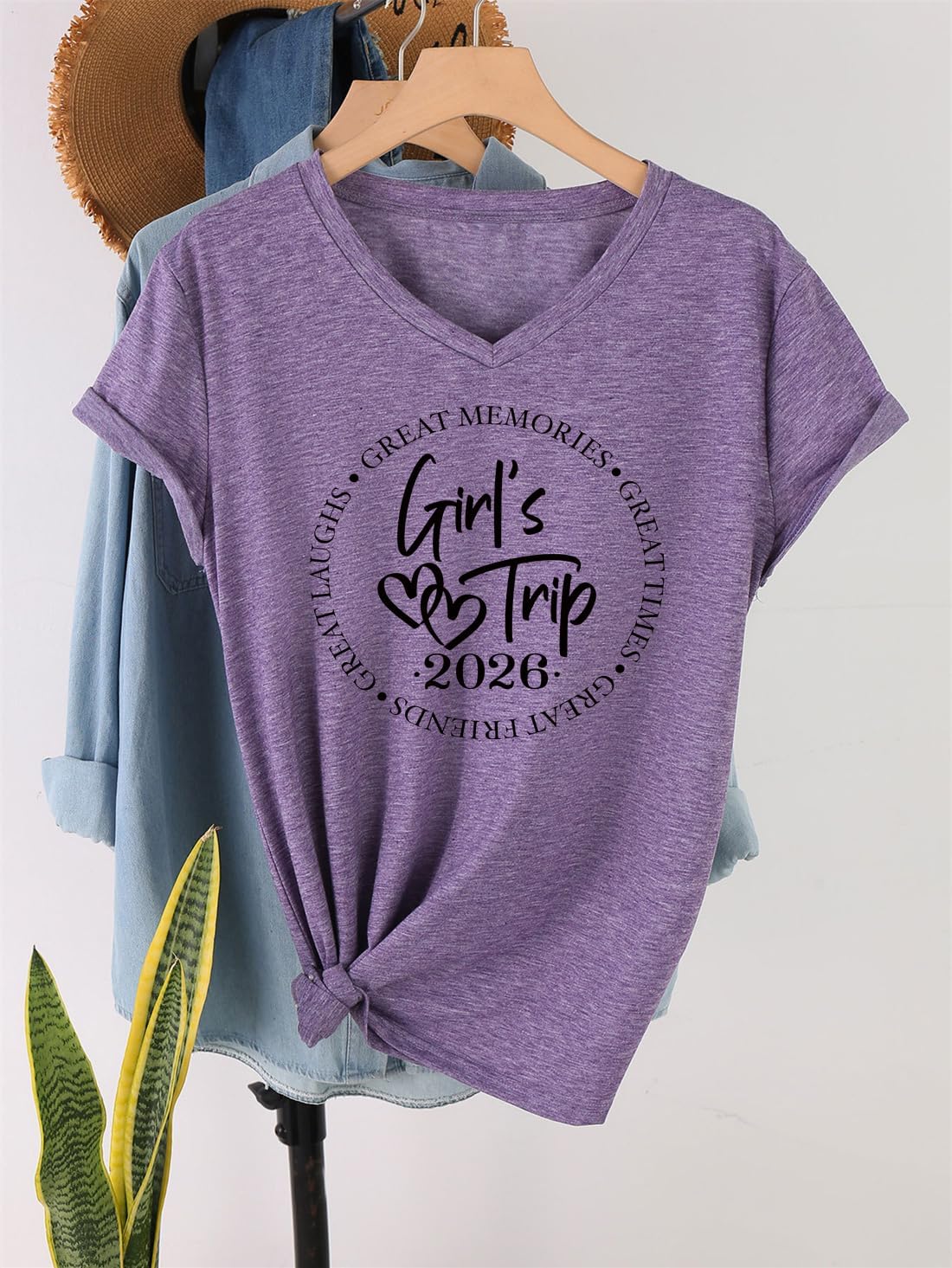 Girls Trip 2026 T Shirt for Women V Neck Funny Beach Vacation Tee Besties Weekend Matching Shirts Short Sleeve Tops - Image 2