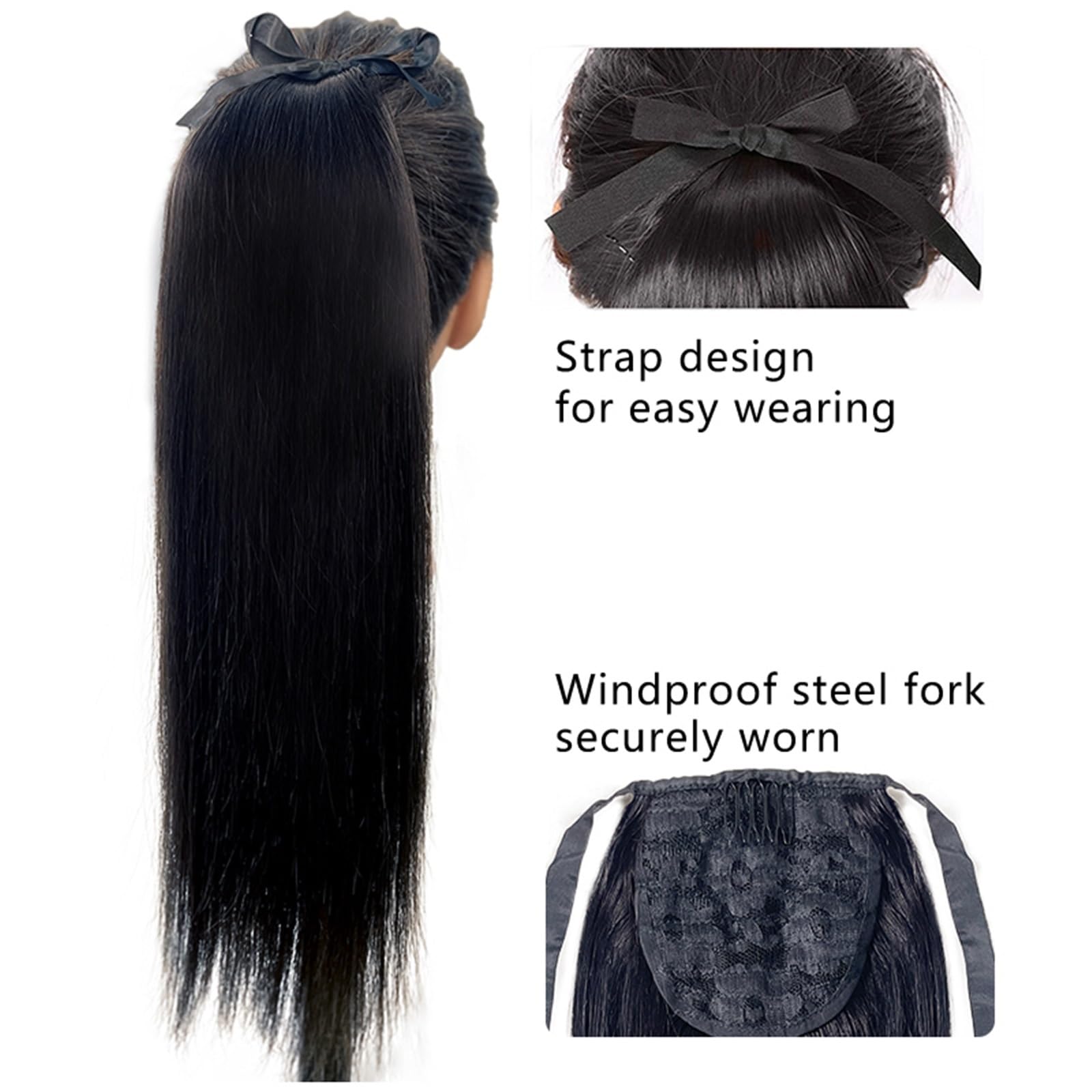 Przedłużenie kucyka 100% ludzkich włosów, 50 cm, prosty kucyk, przedłużany kucykiem, dla kobiet Koński ogon(Dark brown)