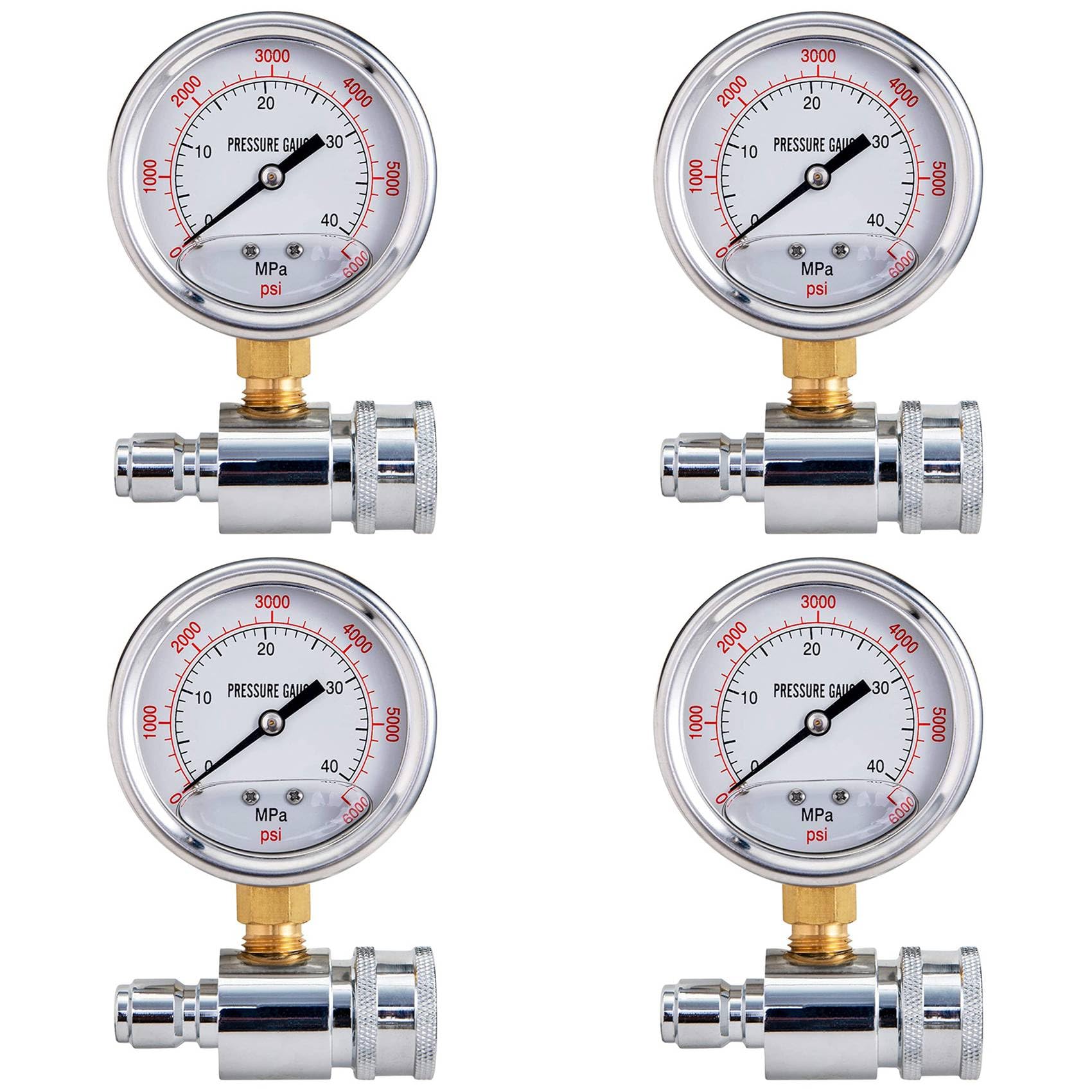 Jnchdghwa Silver 4X Pressure Washer Gauge, 6000 Psi, 3/8 Inch Quick Connect, Pressure Gauge For Power Washer