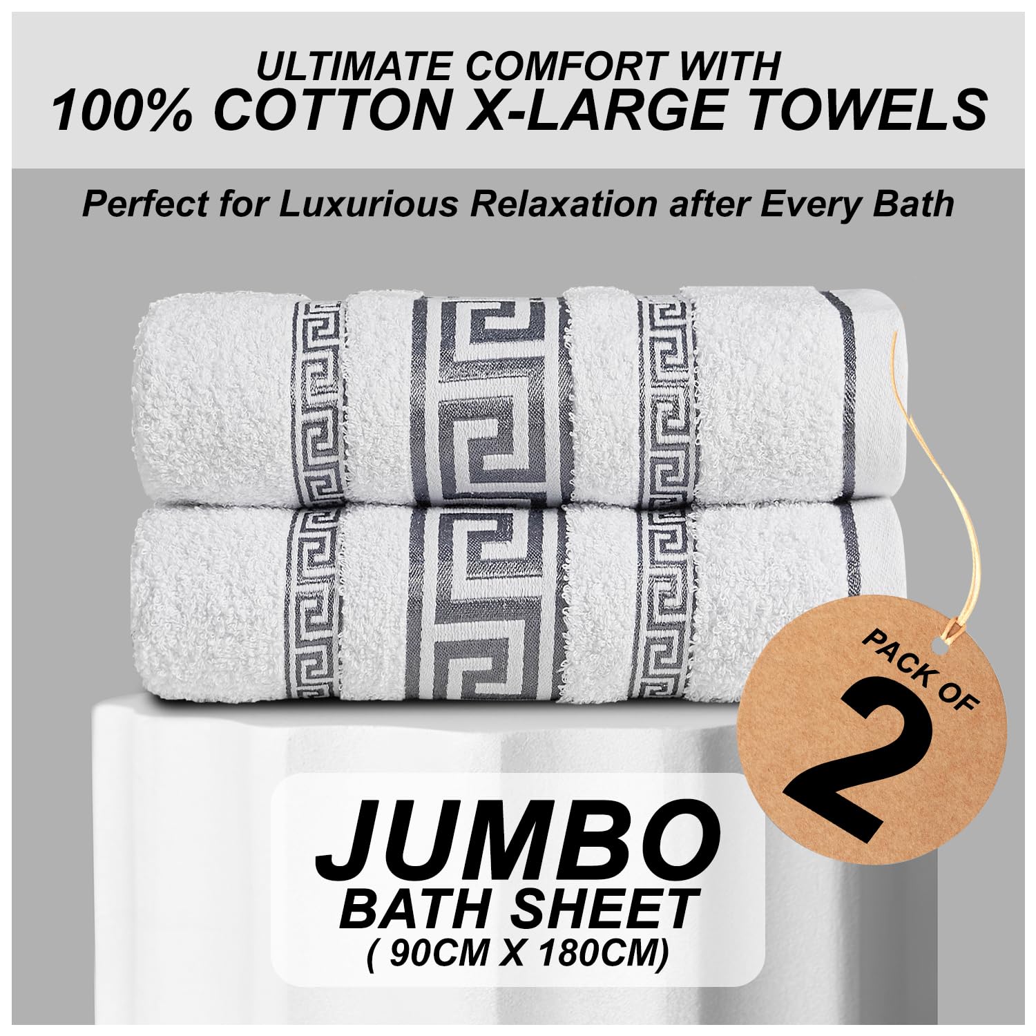 GC GAVENO CAVAILIA Lot de 2 draps de Bain grecs Extra Larges à séchage Rapide, Super absorbants, 100% Coton égyptien, Doux et Moelleux, pour Spa et hôtel (90 x 180 cm), Blanc