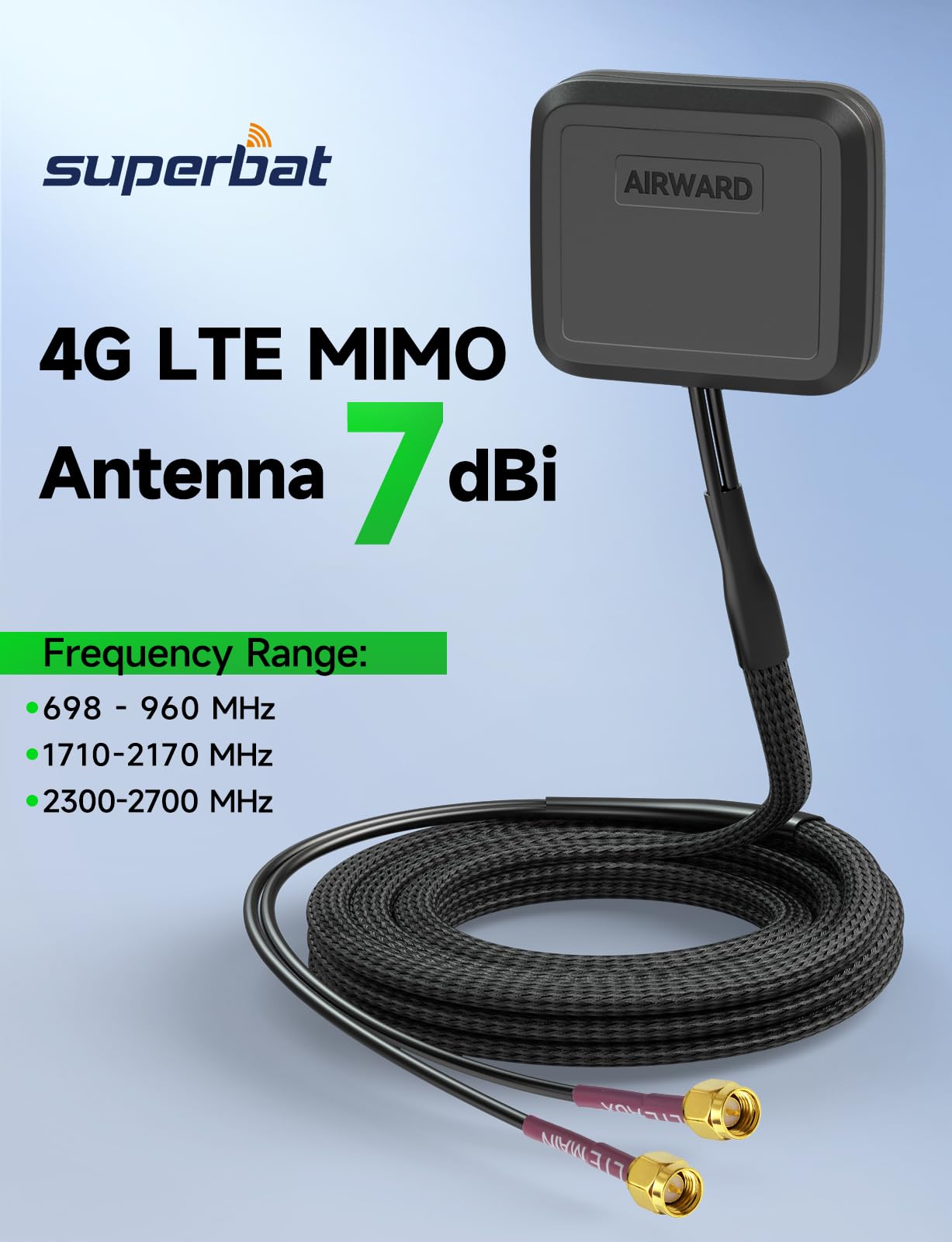 Superbat Antenne MIMO 4G LTE Ultra Plate Omnidirectionnelle avec Double Connecteur SMA Mâle Compatible avec Les Routeurs 4G LTE