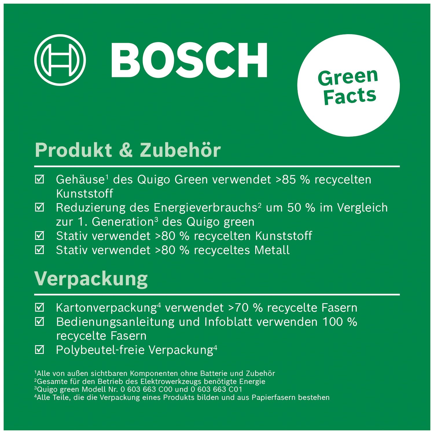 Bosch Kreuzlinienlaser Quigo Green mit Stativ (grüner Laser für bessere Sichtbarkeit, Gehäuse aus recyceltem Kunststoff, im Karton)