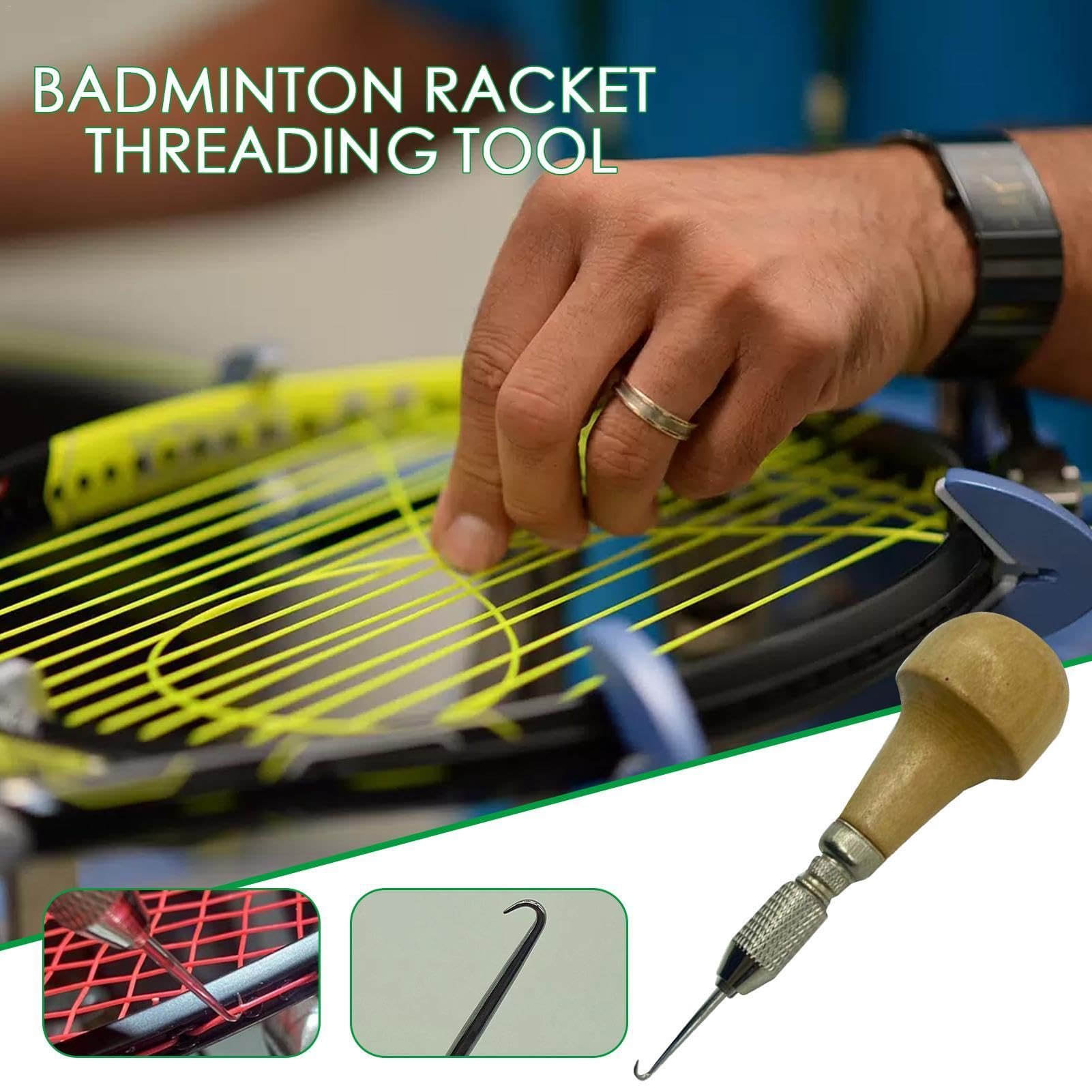 Strumento per raddrizzare Le Corde della Racchetta da Tennis, Strumenti per Legare la Racchetta da Badminton | Estrattore di Corde con Manico in Legno per Racchette da Tennis