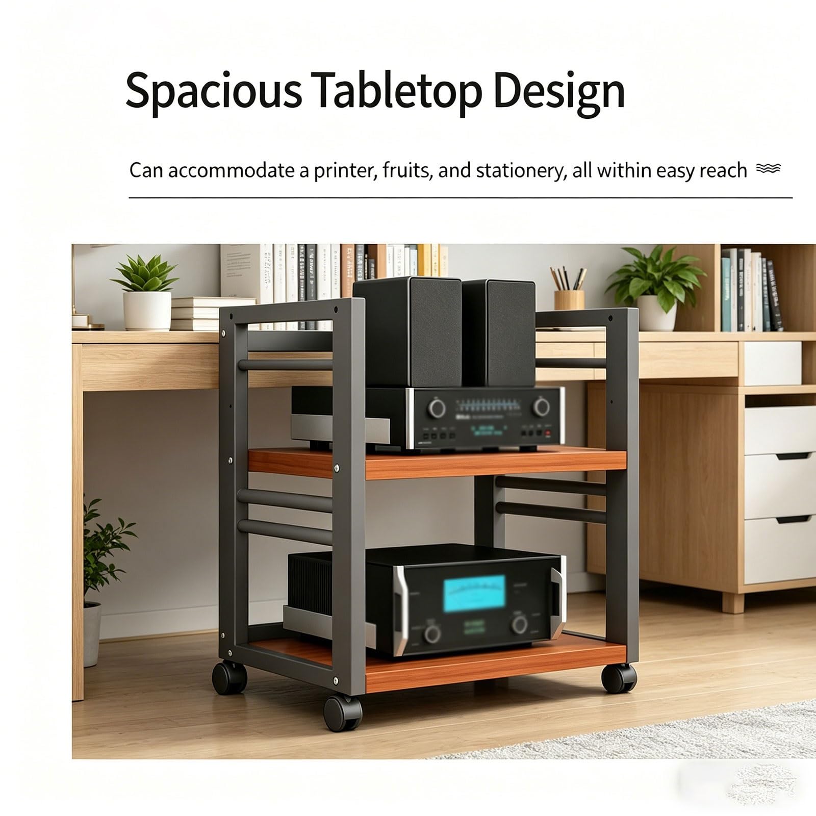 5 Ripiani Media Stand, Scaffale Per Componenti Stereo Di Intrattenimento, Con Ripiano Regolabile In Altezza E Ruote, Supporto Per Giradischi DVD, Per La Casa, L'ufficio(Nero)