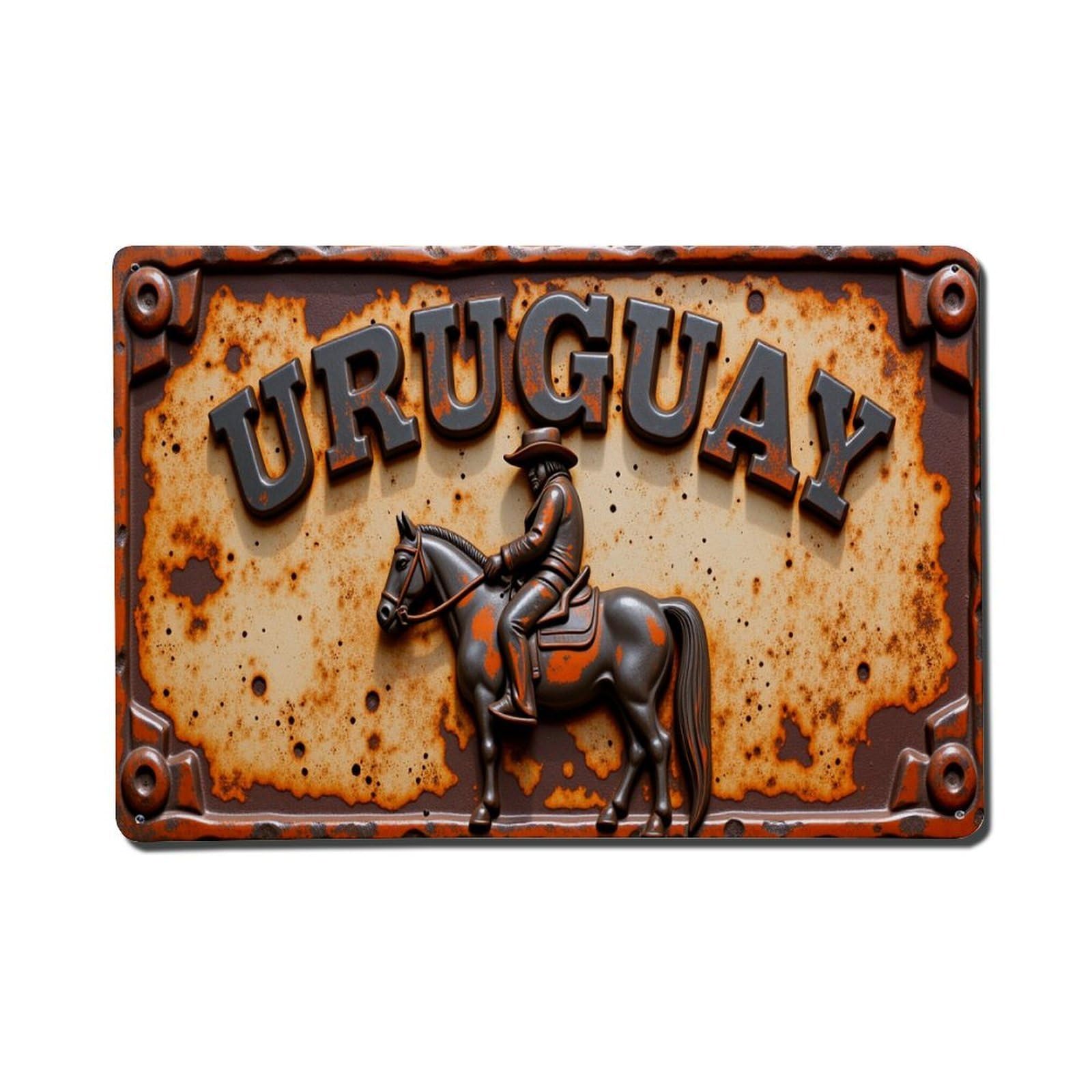 Uruguay Gaucho Horse Rustic Metal Tin Sign Vintage Metal Poster, Home Bar Garage Man Cave Cafe Indoor & Outdoor Wall Decoration 8x12Inches