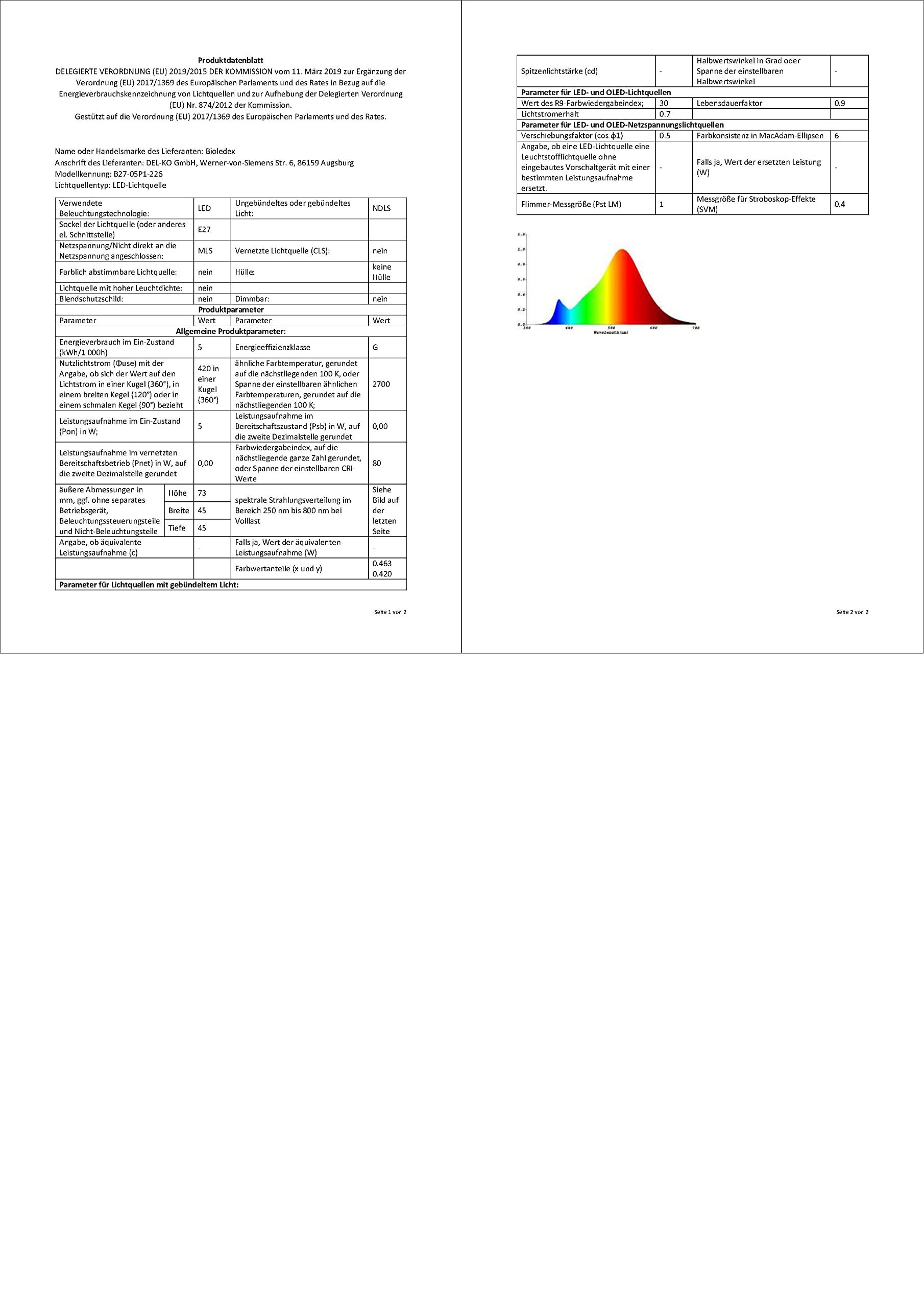 Bioledex LED Birne E14 5W Warmweiß - 420 Lumen, Energieeffizient, Für Deckenleuchten & Lampen