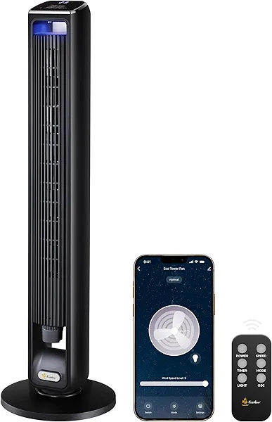 EcoNour 42-Inch Smart Tower Fan Oscillating Cooling Fan with WiFi/Alexa/Remote Control, 3 Speeds, 2 Modes, 15H Timer, LED Touch Display, Bladeless Design Fans for Bedroom & Office (Black)