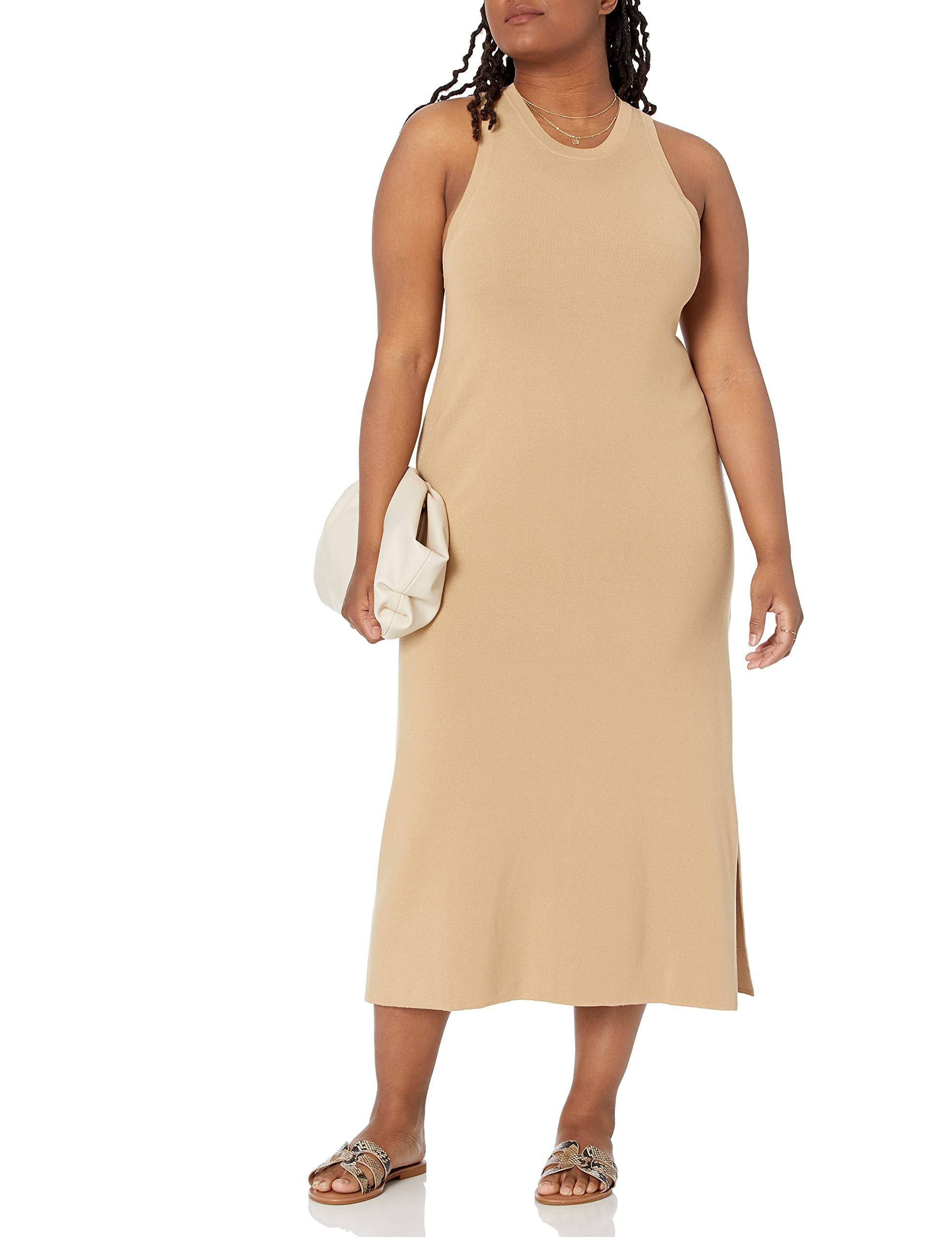 The Drop Women's Gabriela High Neck Cut-in A-line Side-Slit Maxi Sweater Dress