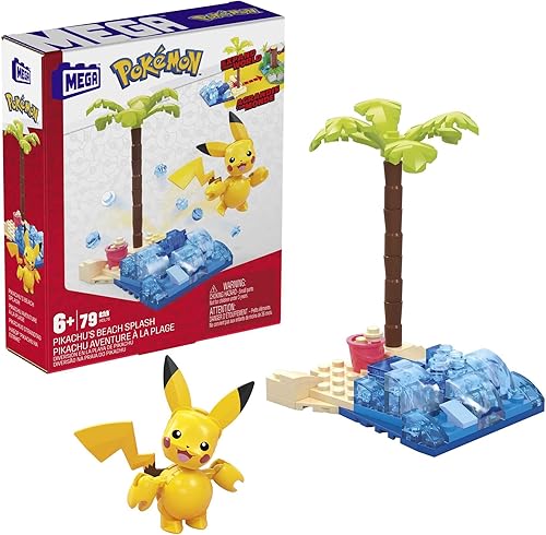 Miniatura 1 de MEGA - Juego de juguetes de construcción de figuras de acción de Pokémon, Pikachu's Beach Splash con 79 piezas, 1 personaje posable, idea de regalo