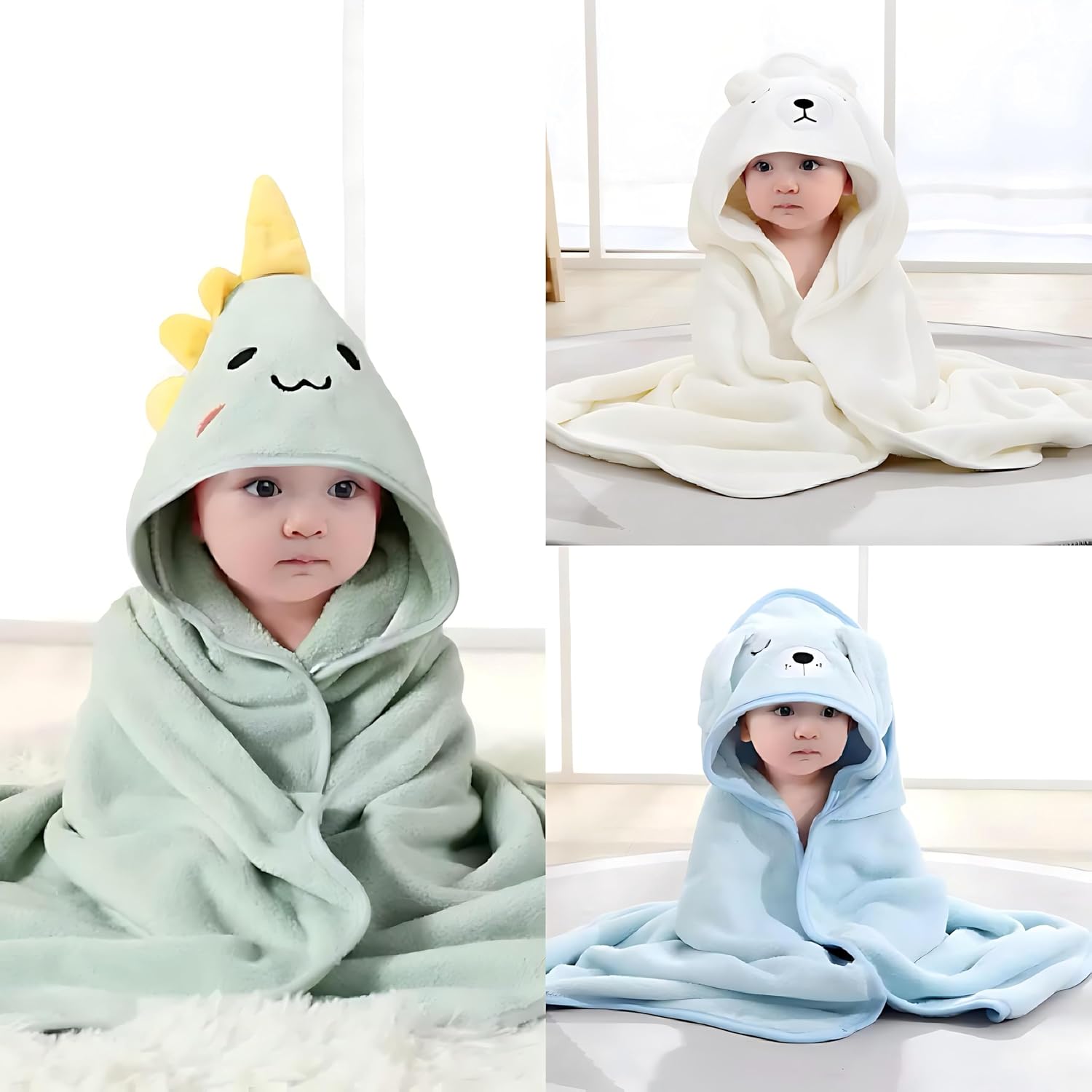 Hooded Baby Towel - 3 Pack Premium Soft Bath Towel for Baby, Newborn,Infant - Ultra Absorbent,Natural Baby Stuff Towel, Soft Coral Velvet Coral Fleece Bath Towel for Boys and Girls