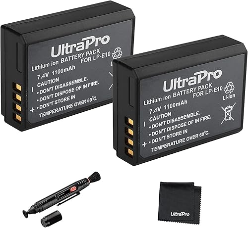 Paquete de 2 baterías de repuesto LP-E10 de alta capacidad para Canon EOS Rebel T3, T5, T6, T7, 1100D, 1200D, 1300D, Kiss X50 y X70. El paquete