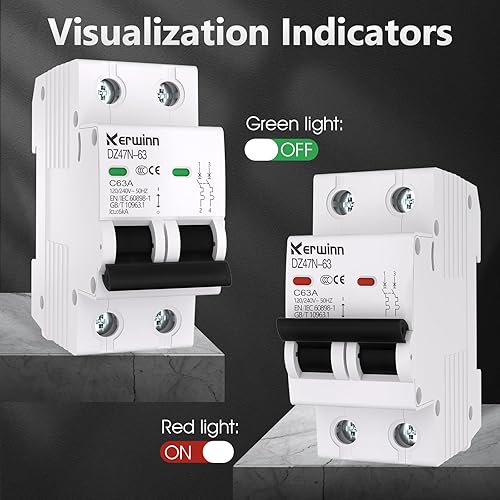 Miniatura 3 de Disyuntor en miniatura 120V240V AC Disyuntor de circuito de 2 polos 50 Amp Smart Circuit Breaker Montaje en riel DIN para sistemas de energía
