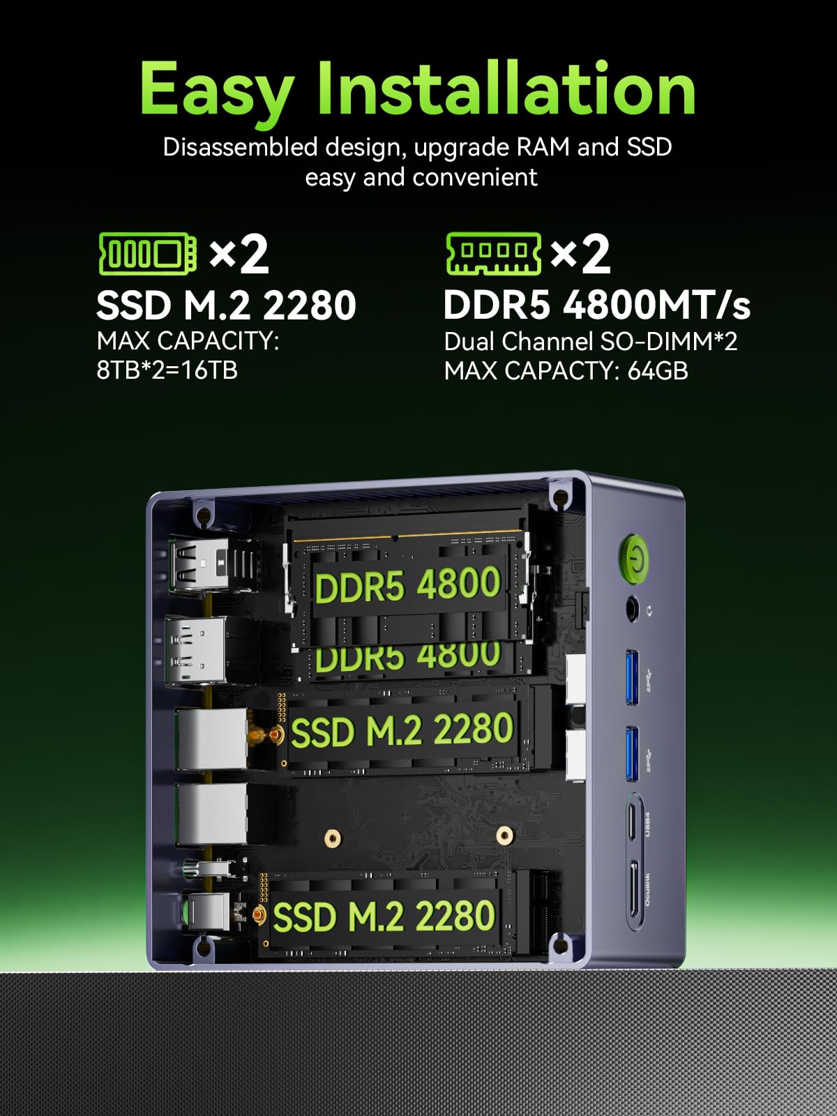 GMKtec Gaming Mini PC AMD Ryzen 9 8945HS (Turbo 5.1GHz) 32GB DDR5 2TB SSD, Computers PC Oculink, Dual NIC LAN 2.5G, WiFi 6, USB3.2, USB-C 4.0, BT5.2, DP, HDMI, Dual Fan Nucbox K11: 32GB+1TB R7 Pro 6850U