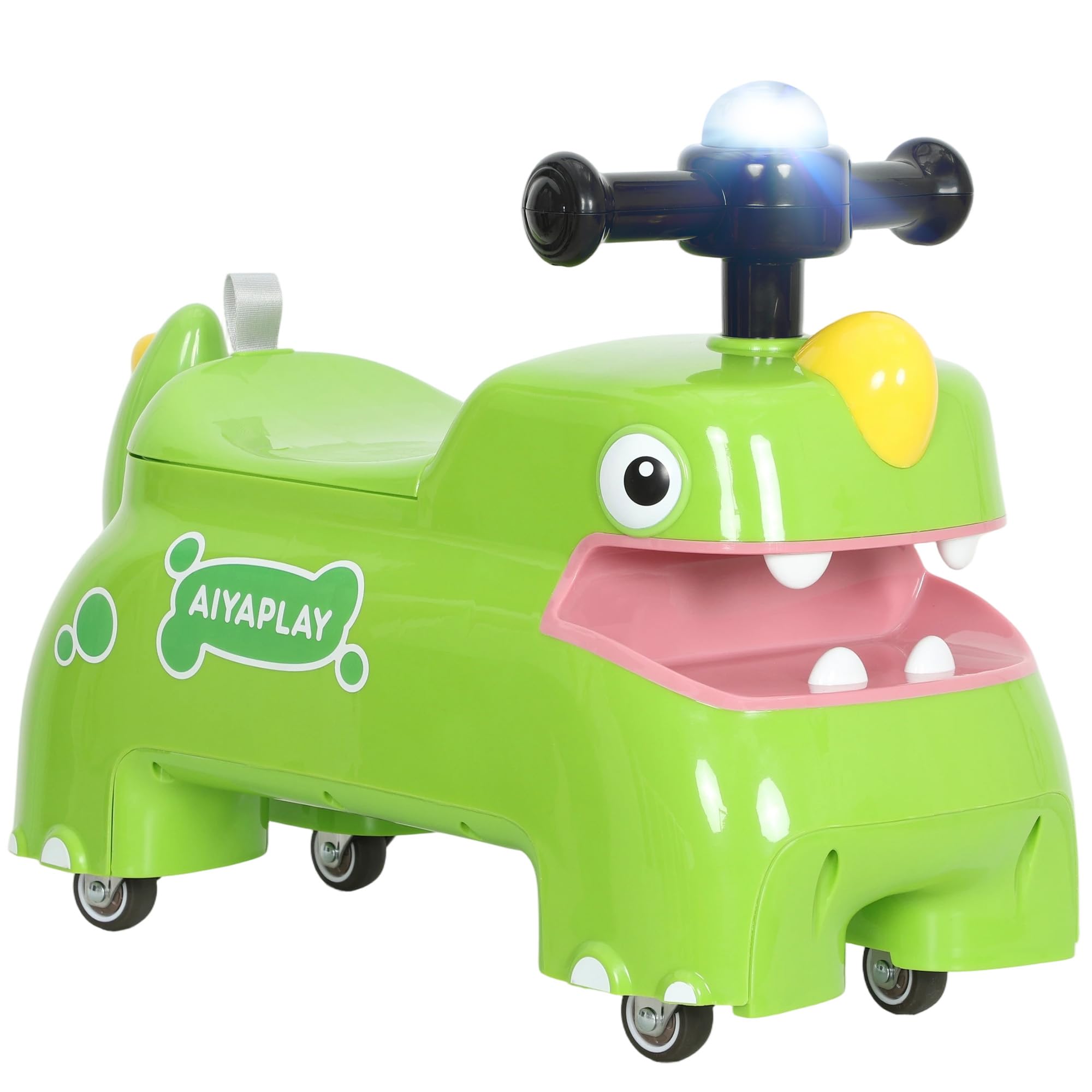 AIYAPLAY Kids Ride On Car, Dinosaur Shape Foot to Floor Slider with Under Seat Storage, Baby Toddler Walker with Light, Music and Sounds for 18-36 Months, Green