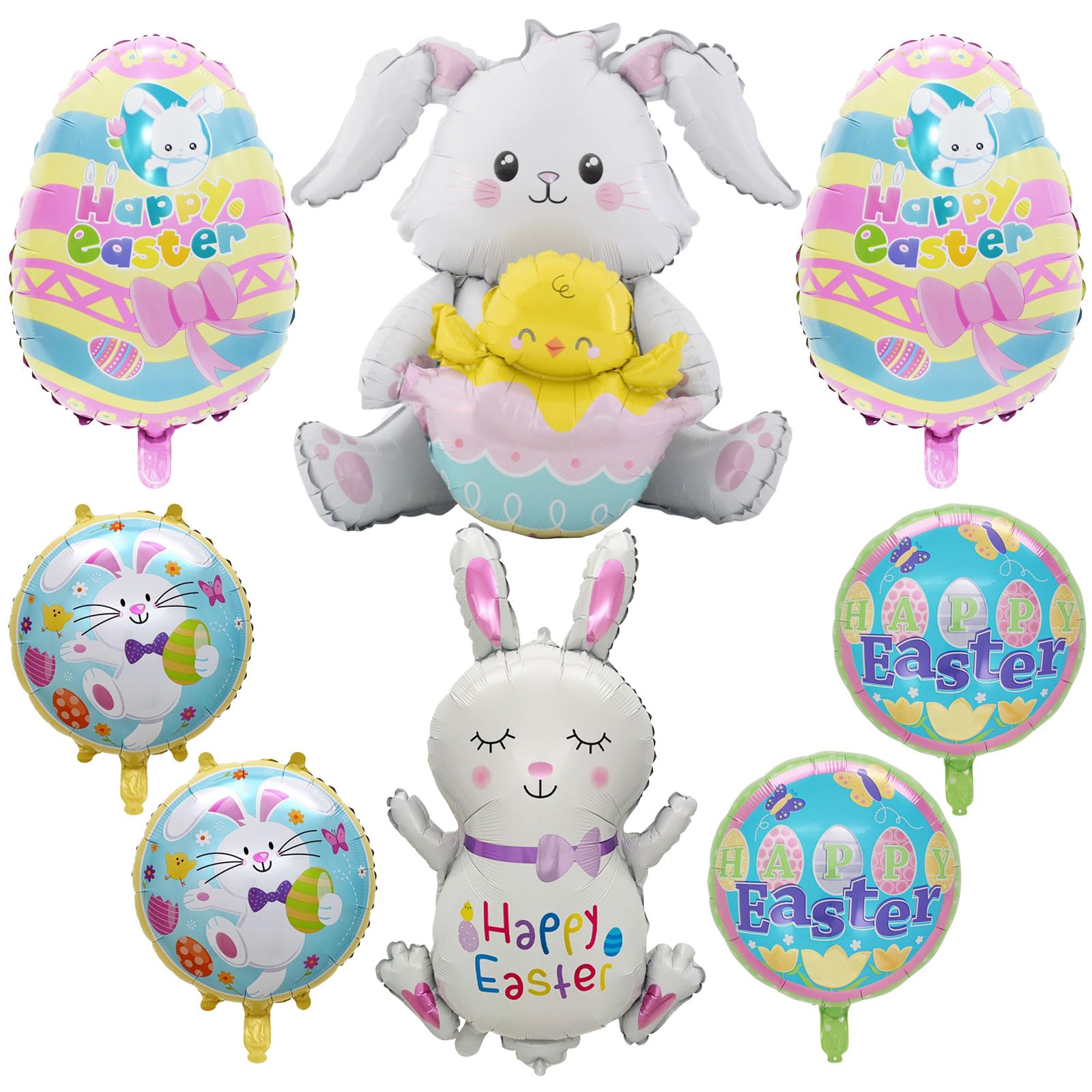 8 Pieces Easter Balloons Set Bunny Egg Mylar Happy Easter Balloons for Birthday Baby Shower Party Decorations Supplies