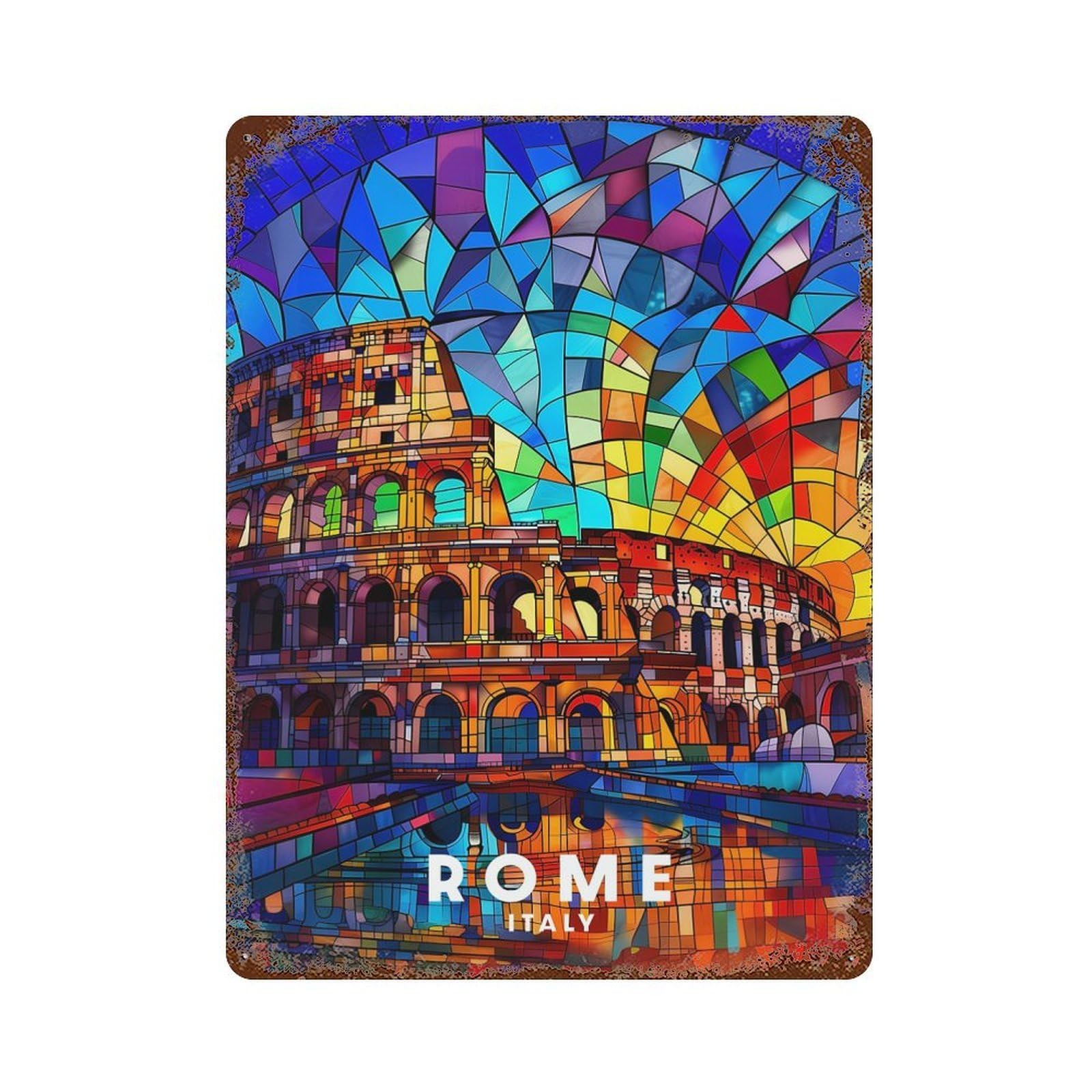Rome Vintage Metal Tin Sign 15.7"x11.8", for Garage, Bar And Workshop Decor, Novelty Wall Decor