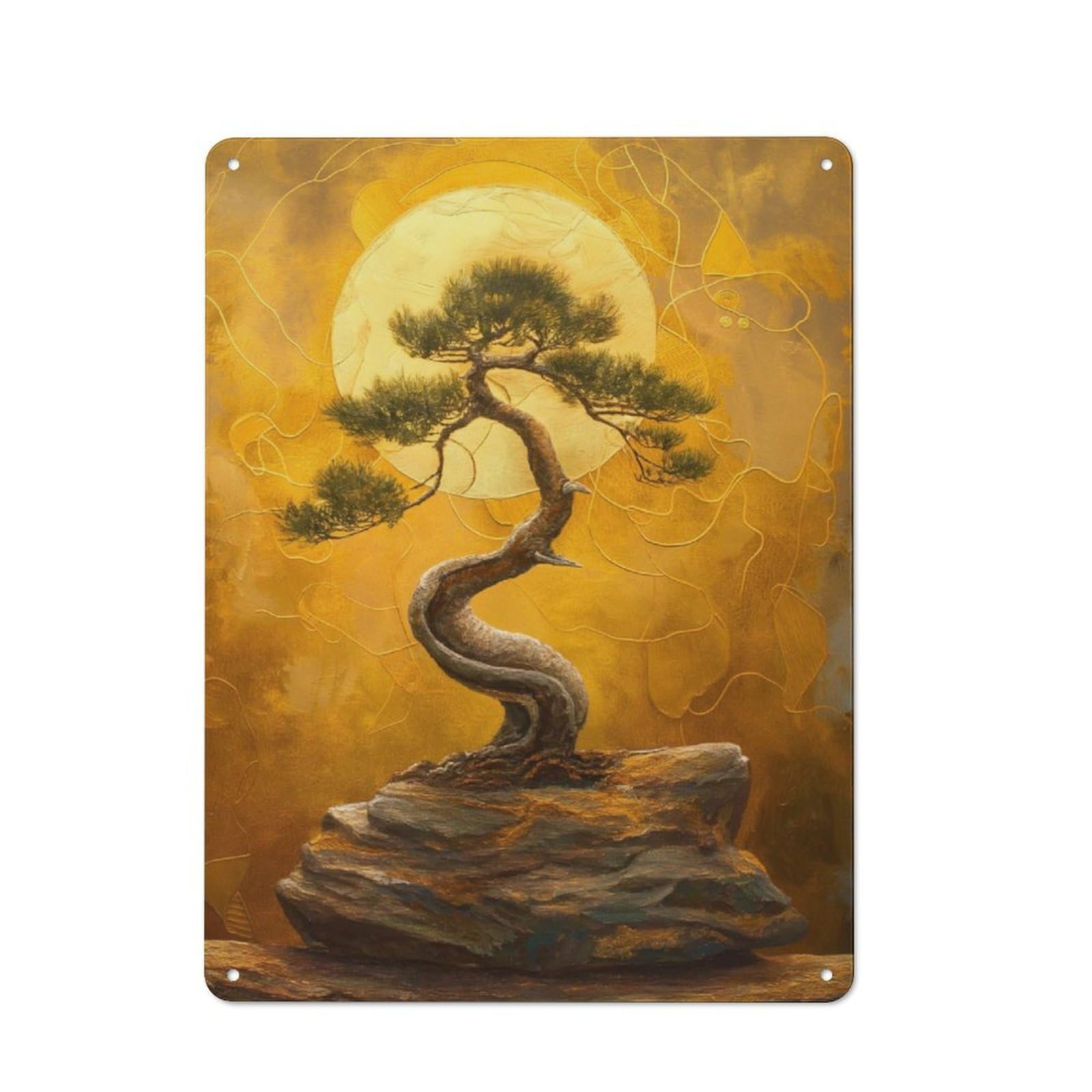 Junmoney Golden Harmony Bonsai Tree For Hobby Room Or Studio, Rustic Metal Sign 40X30cm, For Creative Interior Collectors Refreshing A Room In Autumn