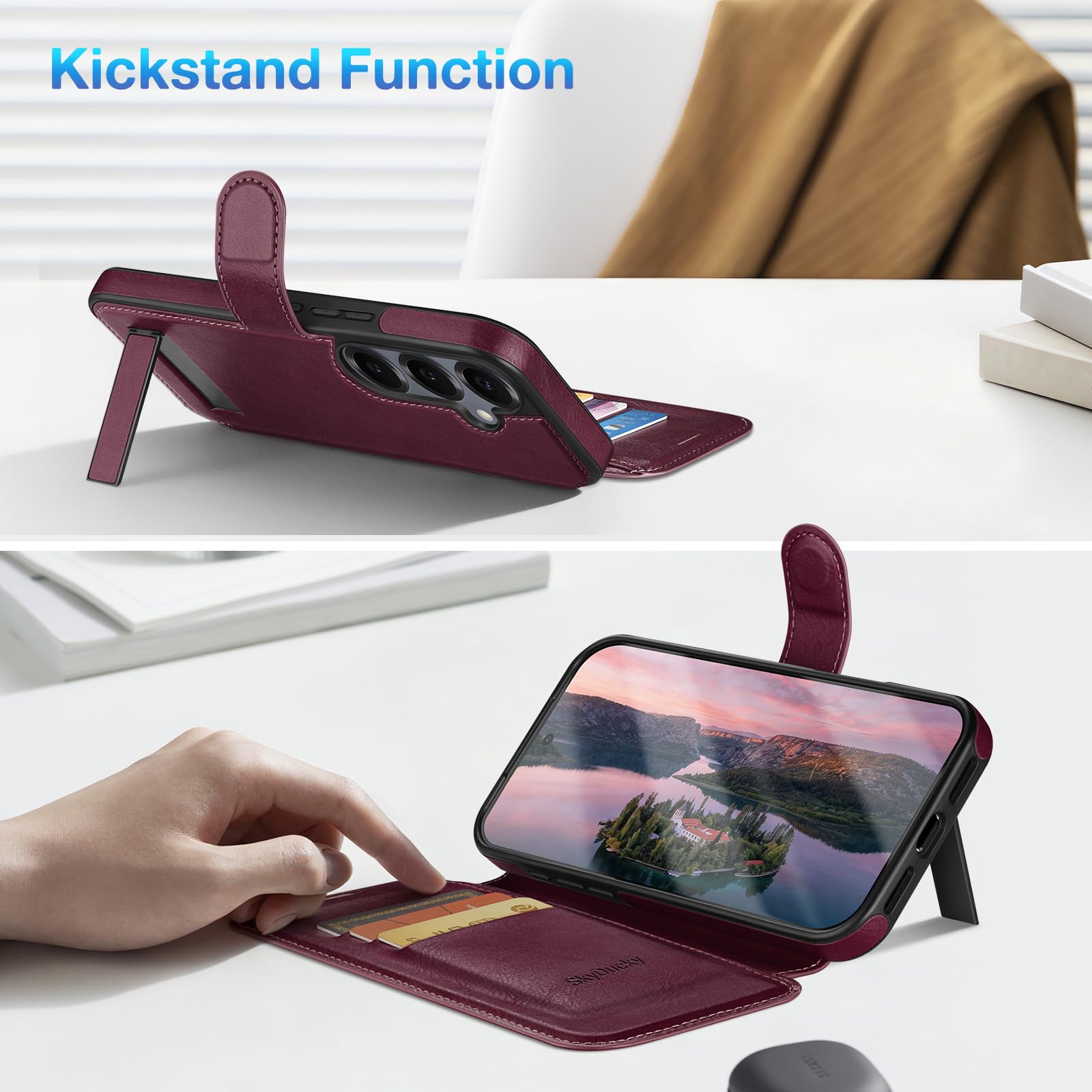 Custodia a portafoglio per Samsung Galaxy S25 [cavalletto invisibile integrato] [ricarica wireless] [3 slot per schede e blocco RFID] [pelle poliuretanica] custodia protettiva donna uomo per
