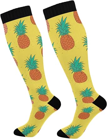 Orange Pineapple Compression Socks for Women & Men Circulation 1 Pair Knee High Socks Best Support for Sports, Nurse, Travel