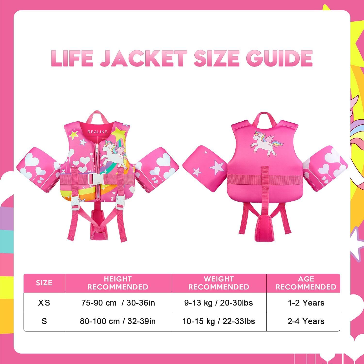 REALIKE Kids Swim Vest Toddler Floaties Adjustable Safety Strap Swimming Aids for Toddlers Children Float Swimsuit, Suitable for Age 2-10 Years/22-88lbs