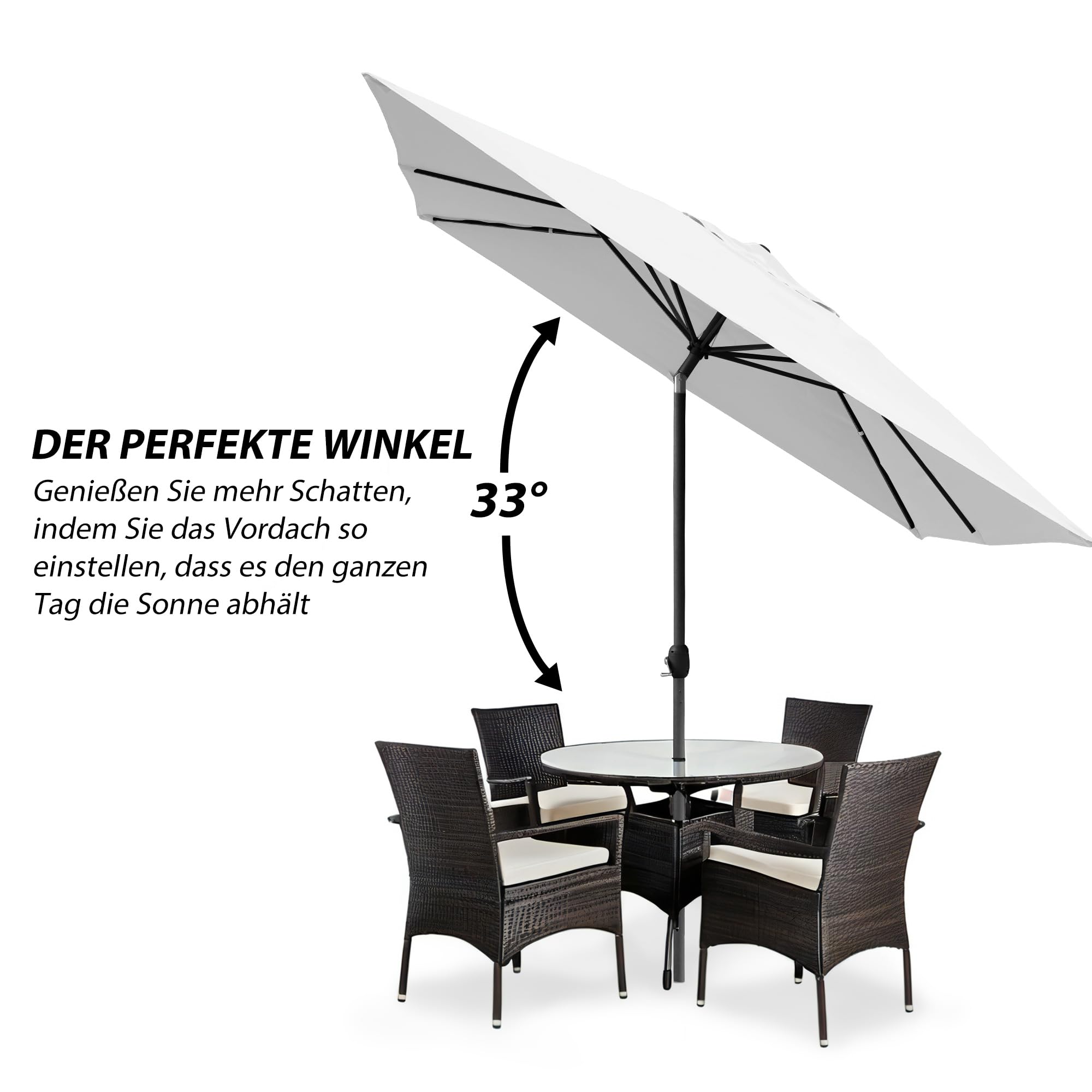 paramondo Interpara Parasol Pour Jardin Balcon Et Terrasse, Pliable, Avec Manivelle, Carré 3 x 3m / Blanc/Armature (Anthracite)