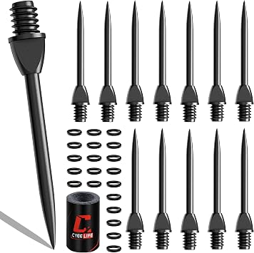 CyeeLife Steel Dart Tips 12pcs,Dart Tip Removal 2BA Thread Soft Dart Tips Converter with 20pcs Rubber O Rings and Sharpener,Professional Darts Accessories