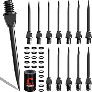 CyeeLife Lot de 12 pointes en acier 2BA pour fléchettes + 20 anneaux en caoutchouc + 1…