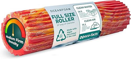 Miniatura 36 de Oceanfoam Tidal Roller - Rojo, Azul Marino Oscuro y Natural Marmóreo - Rodillo de espuma para masaje muscular para dolor de espalda y estiramiento -