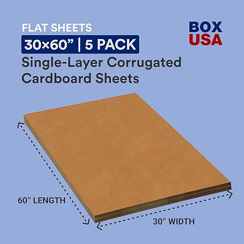 Miniatura 7 de BOX USA Hojas onduladas móviles grandes, 30 pulgadas de largo x 48 pulgadas de ancho, paquete de 5 hojas de cartón corrugado para embalaje, envío