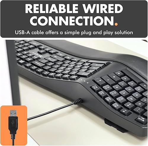 Miniatura 6 de Teclado ergonómico X9 con cable con reposamuñecas acolchado, escribe de forma natural y cómoda durante más tiempo - Teclado USB con cable para