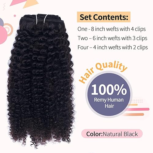Miniatura 2 de Vanalia 9A Remy Kinkys pelo rizado 3C 4A Extensiones de cabello en clip doble entramado Natural Negro 100 Cabello humano Remy 423 onzas 7 piezas 18