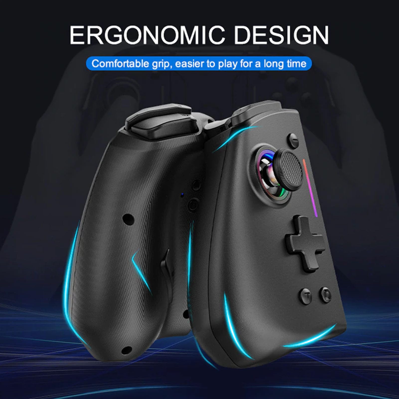 Baxnore Manette de jeu 6 Axes gyroscope double Vibration Turbo RGB lumière manette de jeu pour Console ABS noir