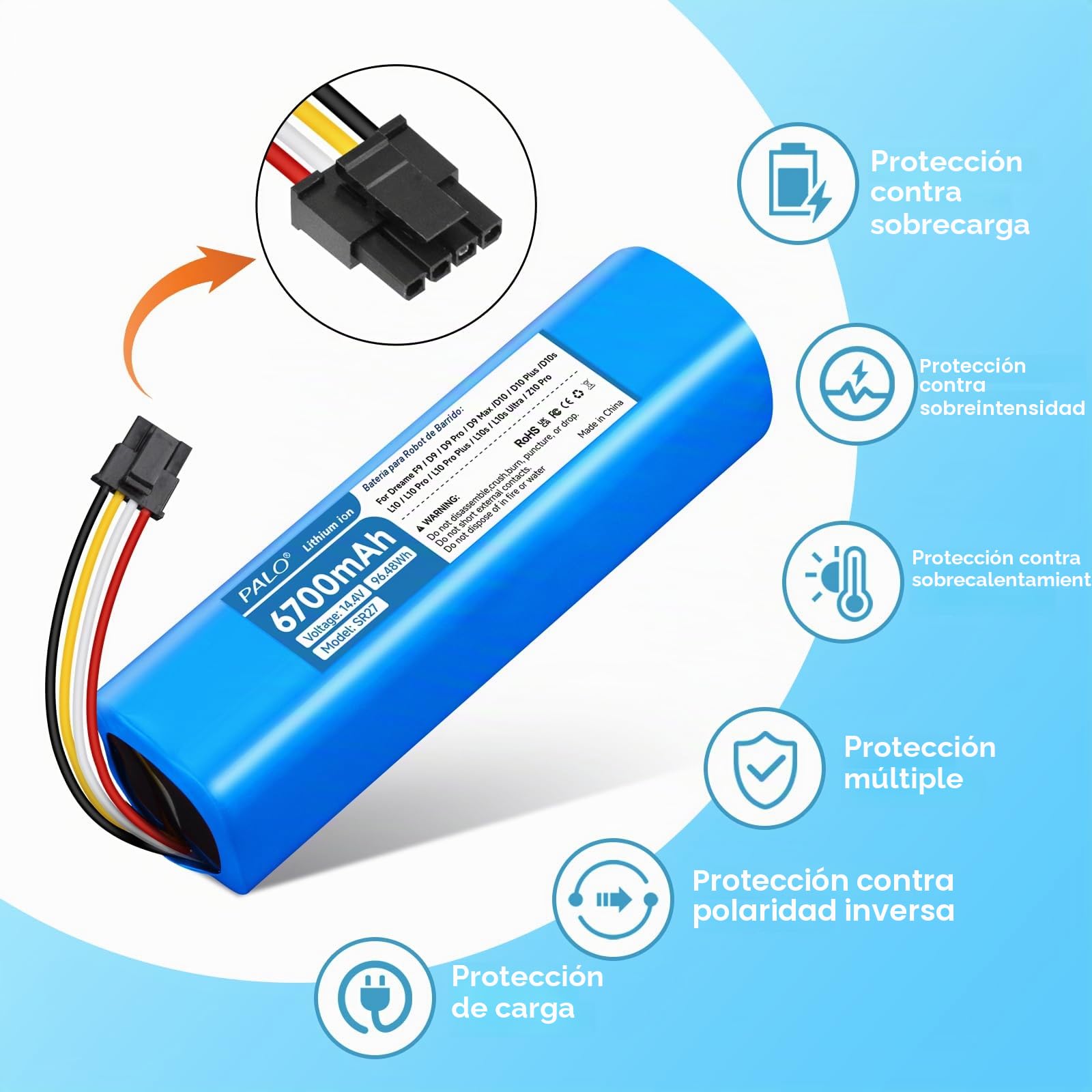 6700mAh Batería para Dreame L10s Ultra, L10s, L10, L10 Pro, D10, D10 Plus, Z10 Pro, D9, D9 Pro, D9 Max, F9, Dreame L10s Ultra Gen 2 / 3, Xiaomi X10 X20 Max/Plus/Pro